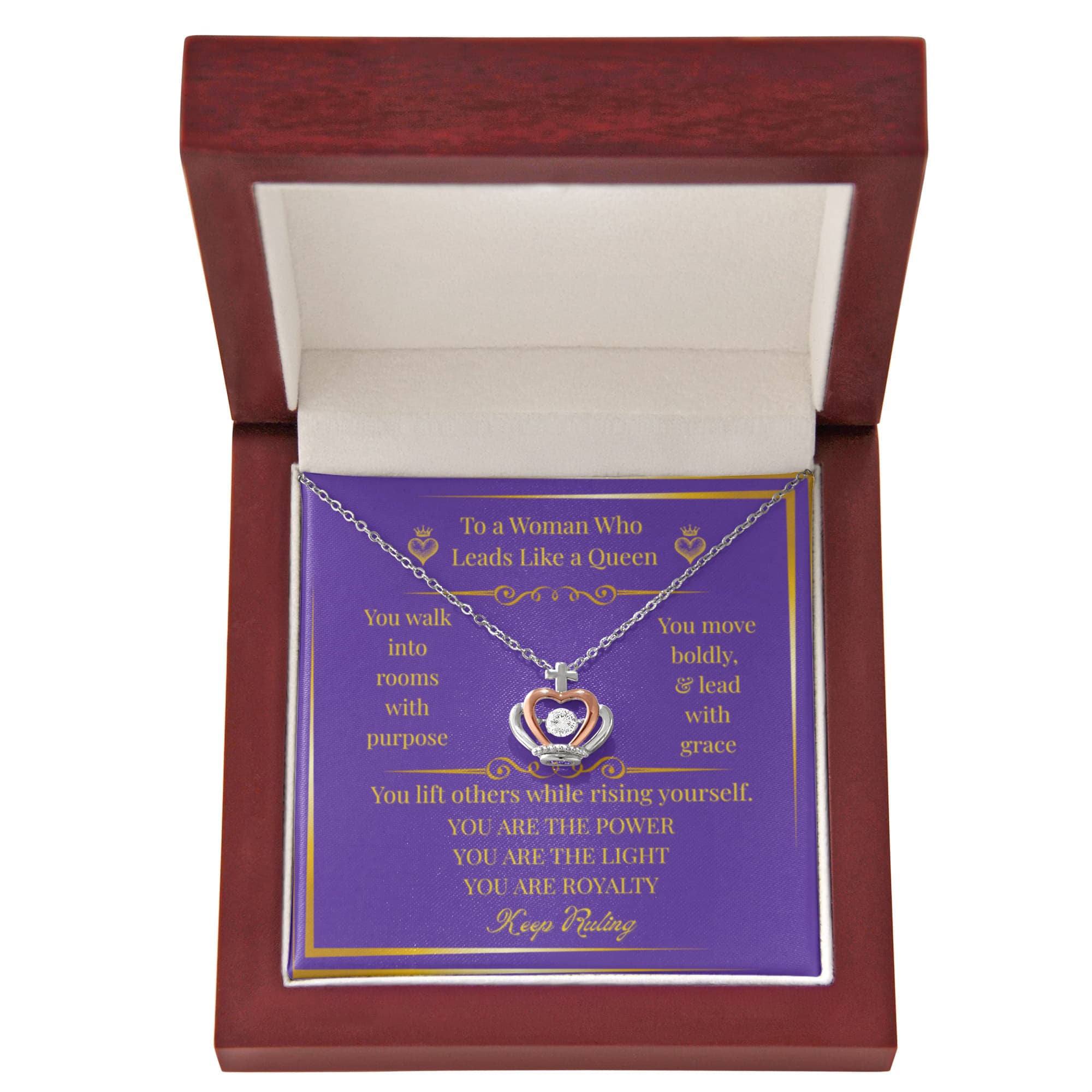 To a Woman Who Leads Like a Queen – Sterling Silver Crown Necklace with Empowering Message Card
