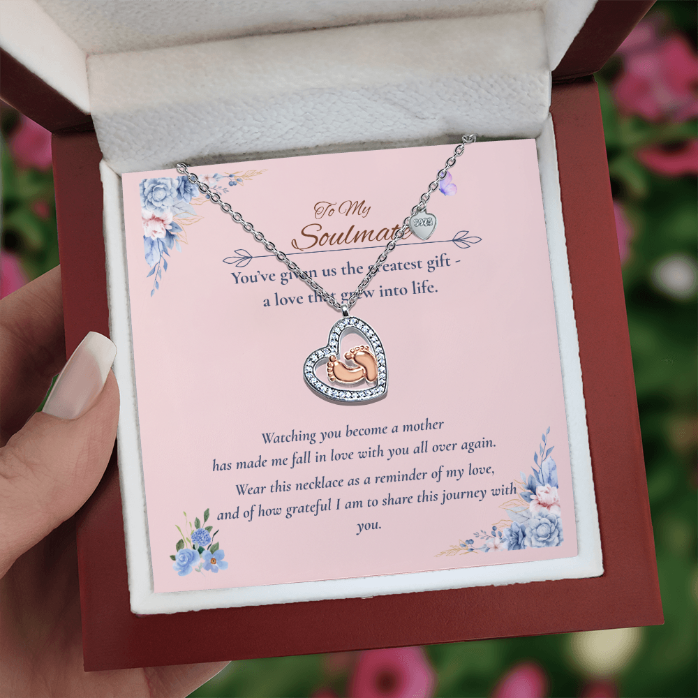 To My Soulmate – Baby Feet Heart Necklace – Romantic New Mom Gift