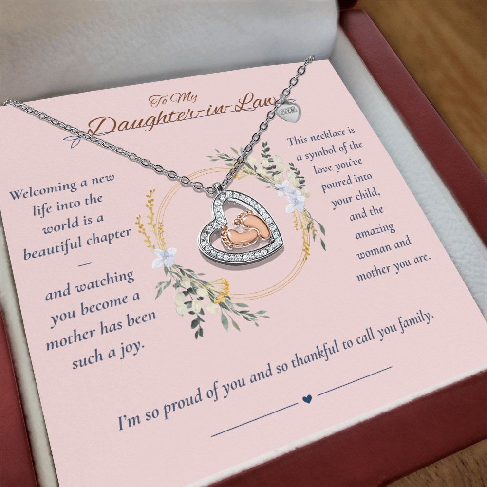 To My Daughter-in-Law – Baby Feet Heart Necklace – New Baby Gift from Mother-in-Law
