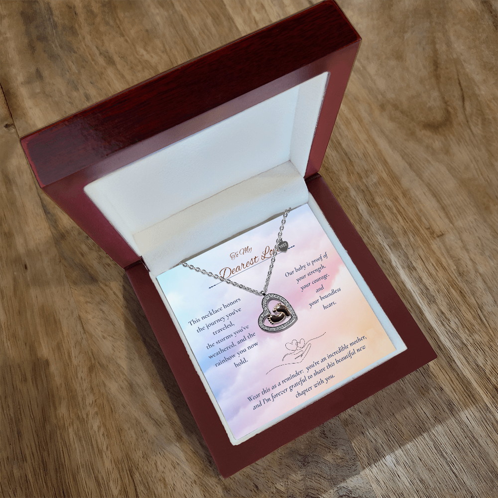 Rainbow Baby Necklace – Heart & Baby Feet Pendant – Pregnancy After Loss Gift for Mom