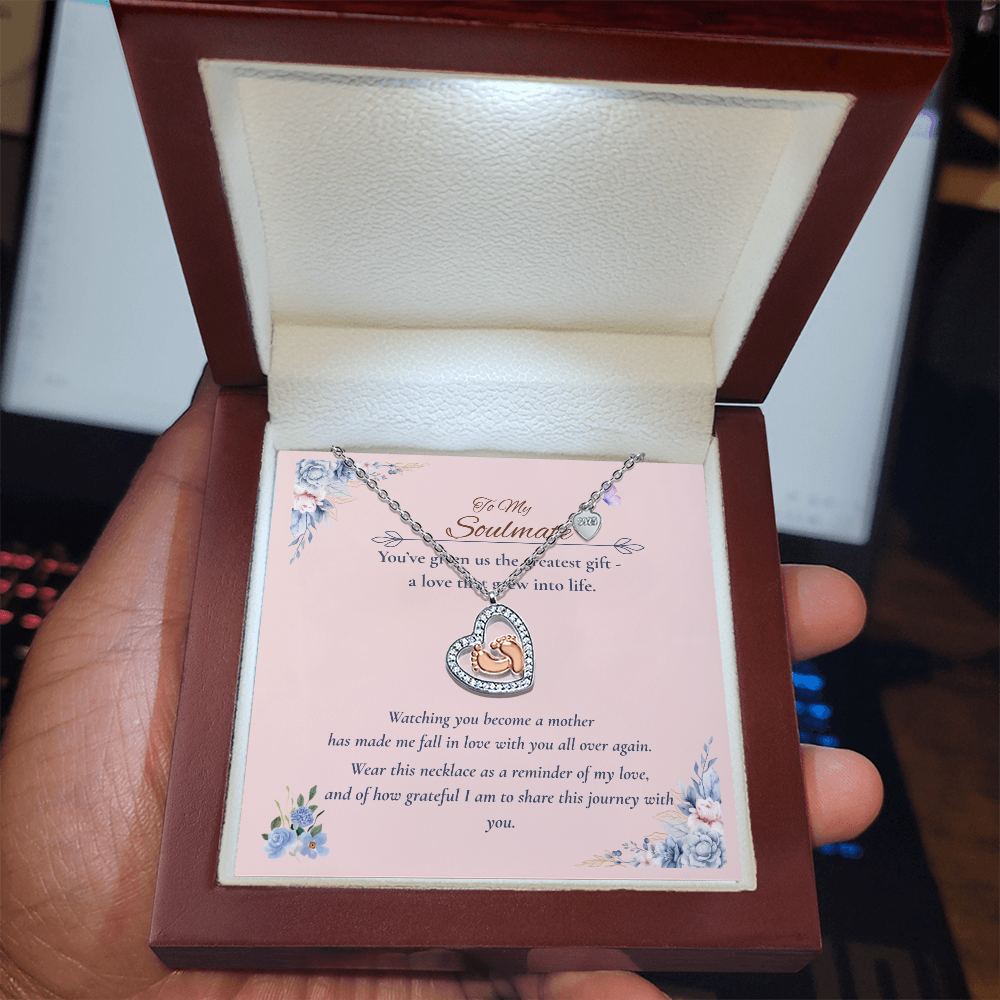 To My Soulmate – Baby Feet Heart Necklace – Romantic New Mom Gift