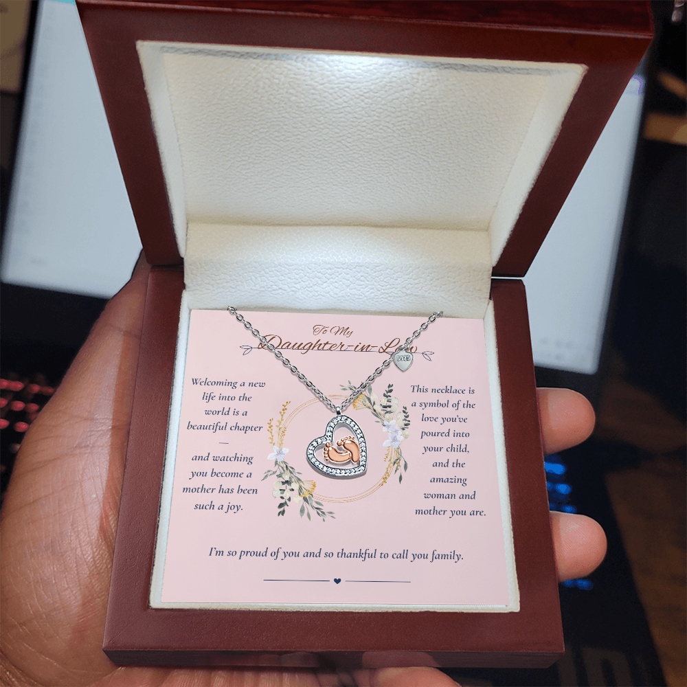 To My Daughter-in-Law – Baby Feet Heart Necklace – New Baby Gift from Mother-in-Law