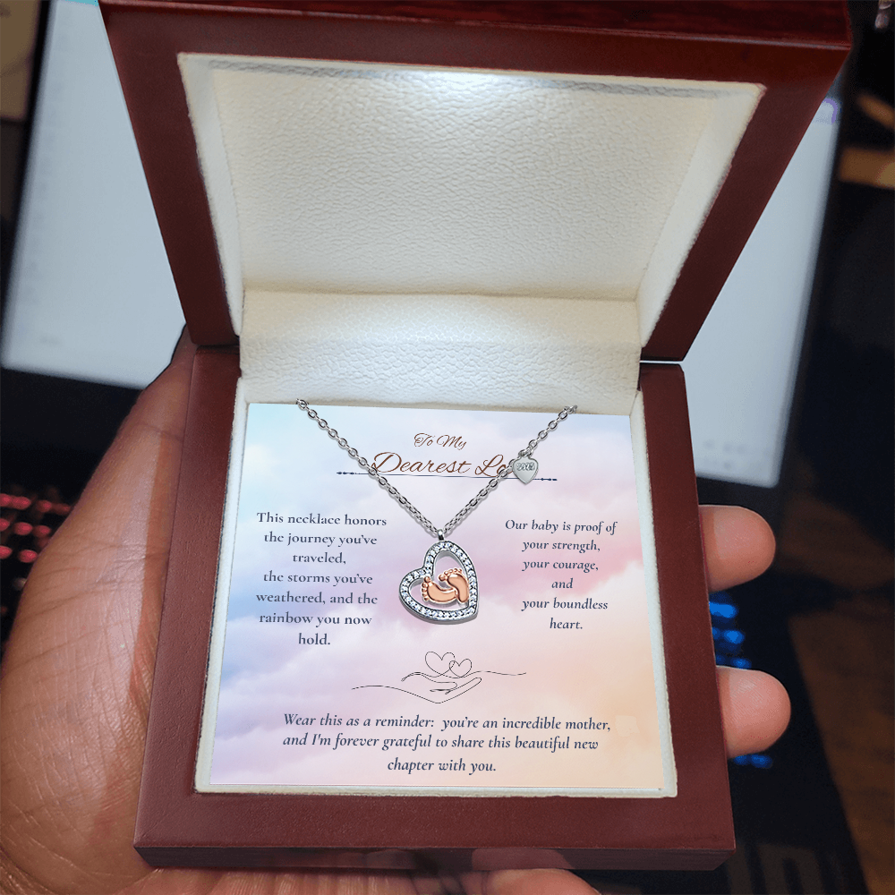 Rainbow Baby Necklace – Heart & Baby Feet Pendant – Pregnancy After Loss Gift for Mom