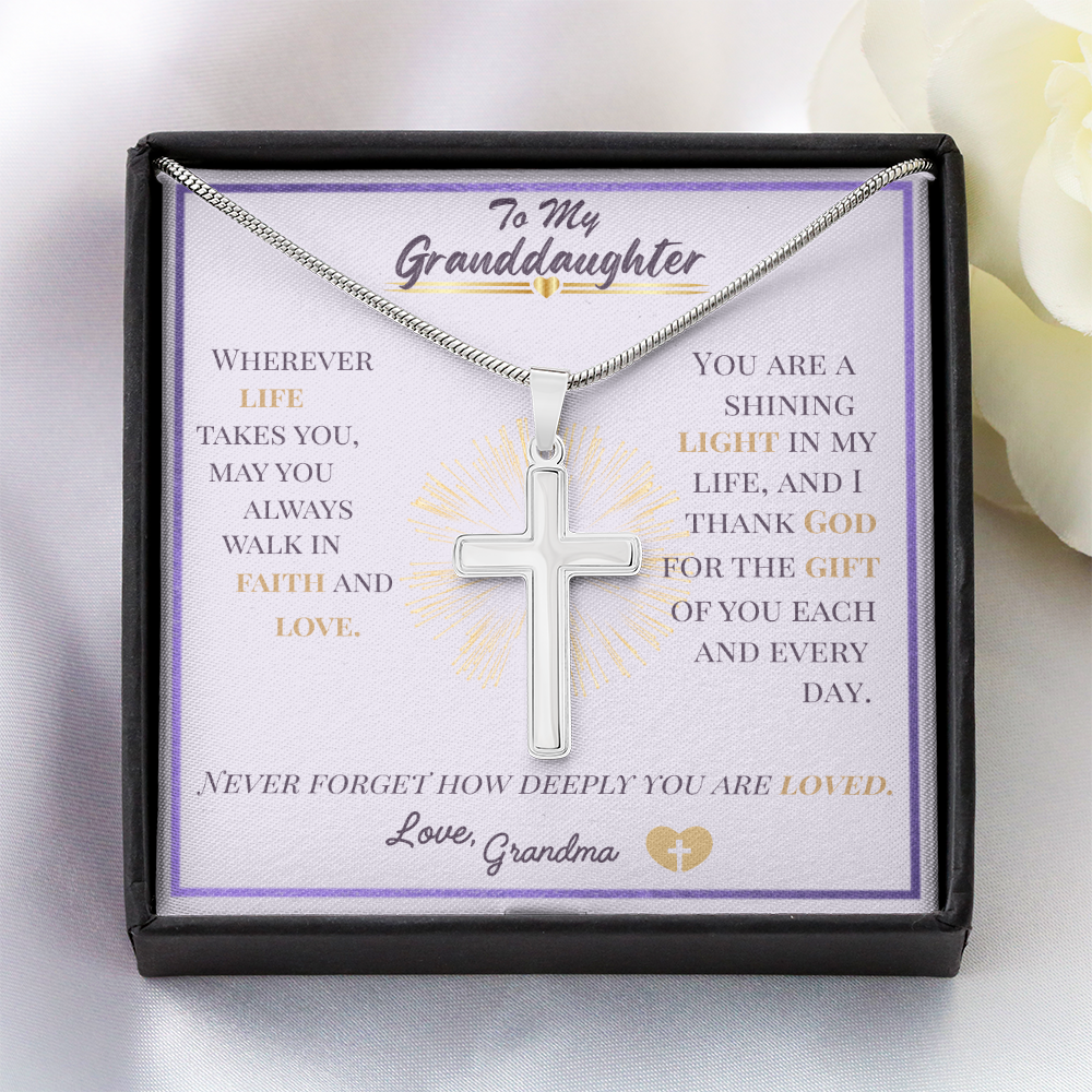 To My Granddaughter – Stainless Steel Cross Necklace with Message Card from Grandma