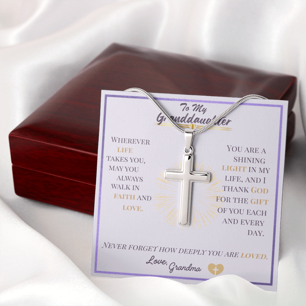 To My Granddaughter – Stainless Steel Cross Necklace with Message Card from Grandma