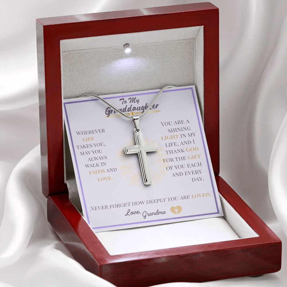 To My Granddaughter – Stainless Steel Cross Necklace with Message Card from Grandma