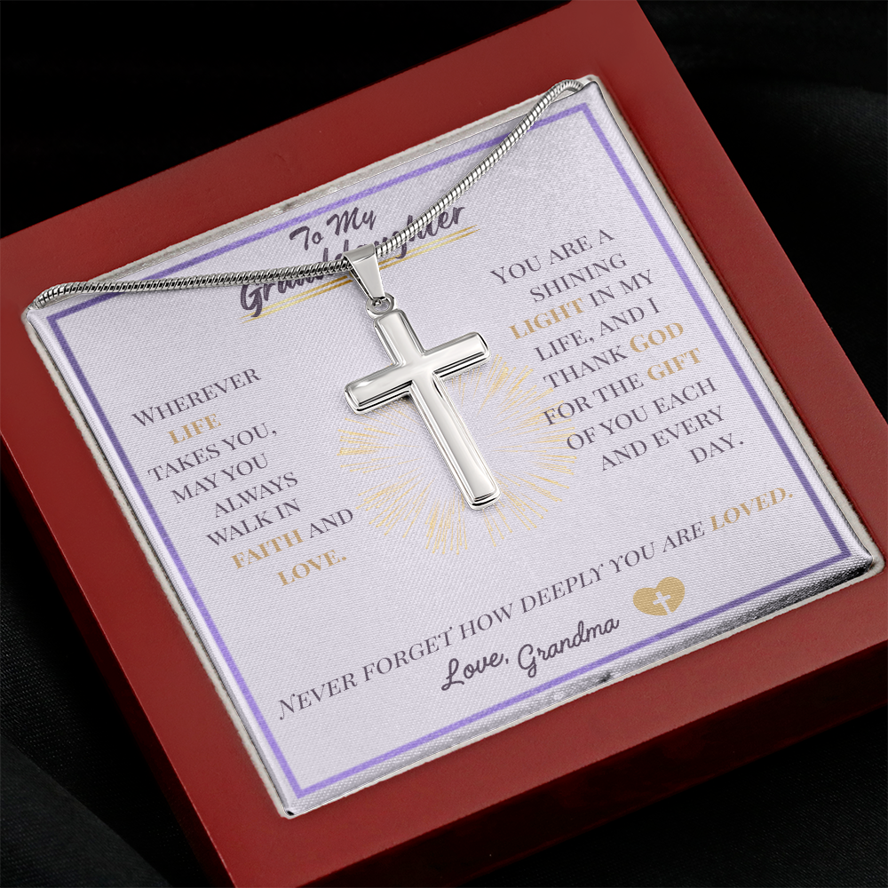 To My Granddaughter – Stainless Steel Cross Necklace with Message Card from Grandma