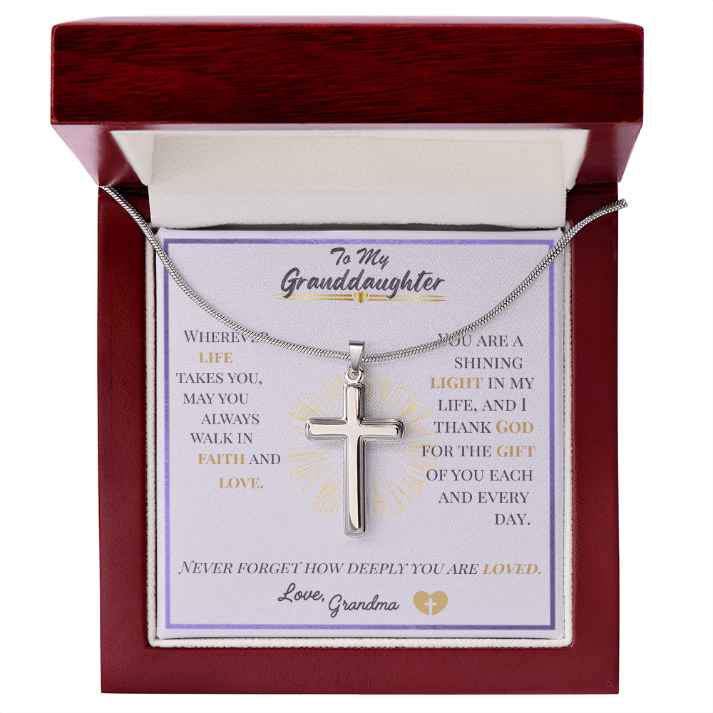 To My Granddaughter – Stainless Steel Cross Necklace with Message Card from Grandma