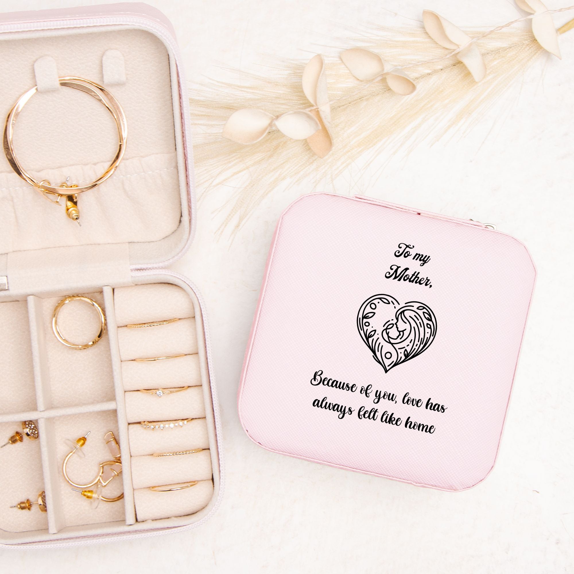 🌷 To My Mother – “Love Has Always Felt Like Home” Jewelry Travel Case | Sentimental Faux Leather Organizer