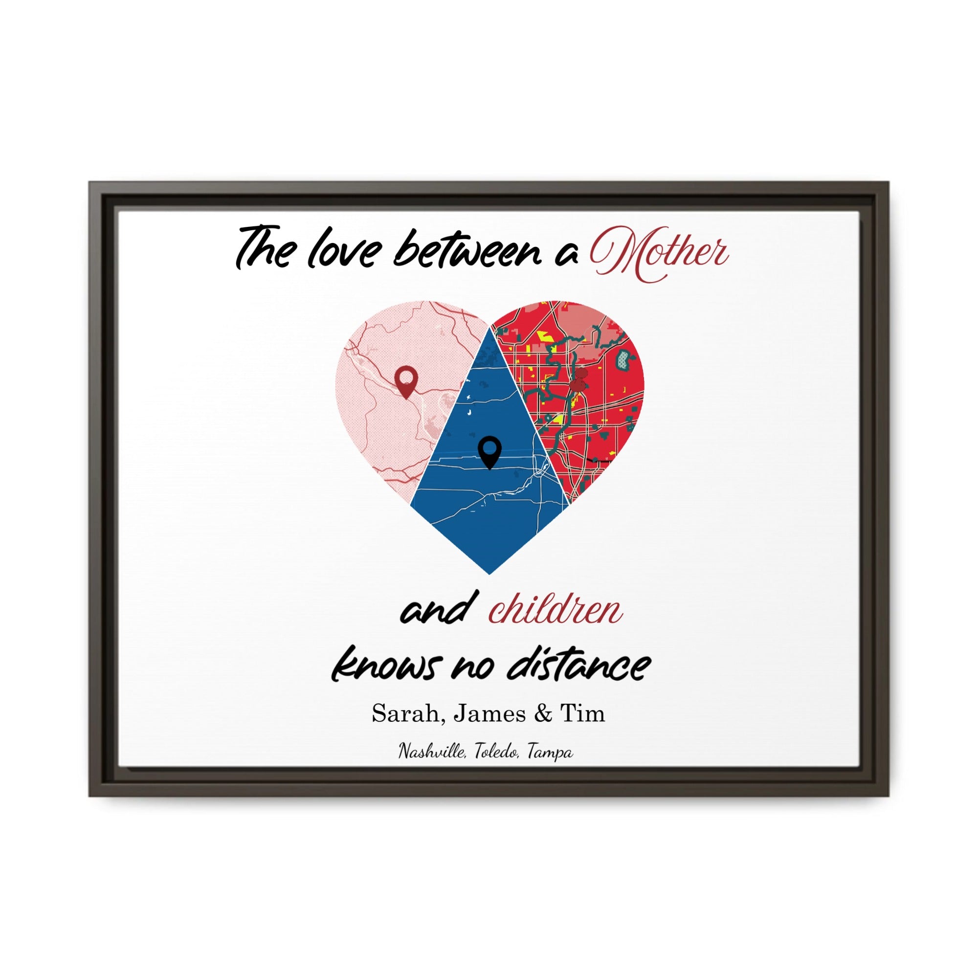 🗺️ Personalized Distance Map Canvas – Custom Framed Wall Art Celebrating Love Across the Miles