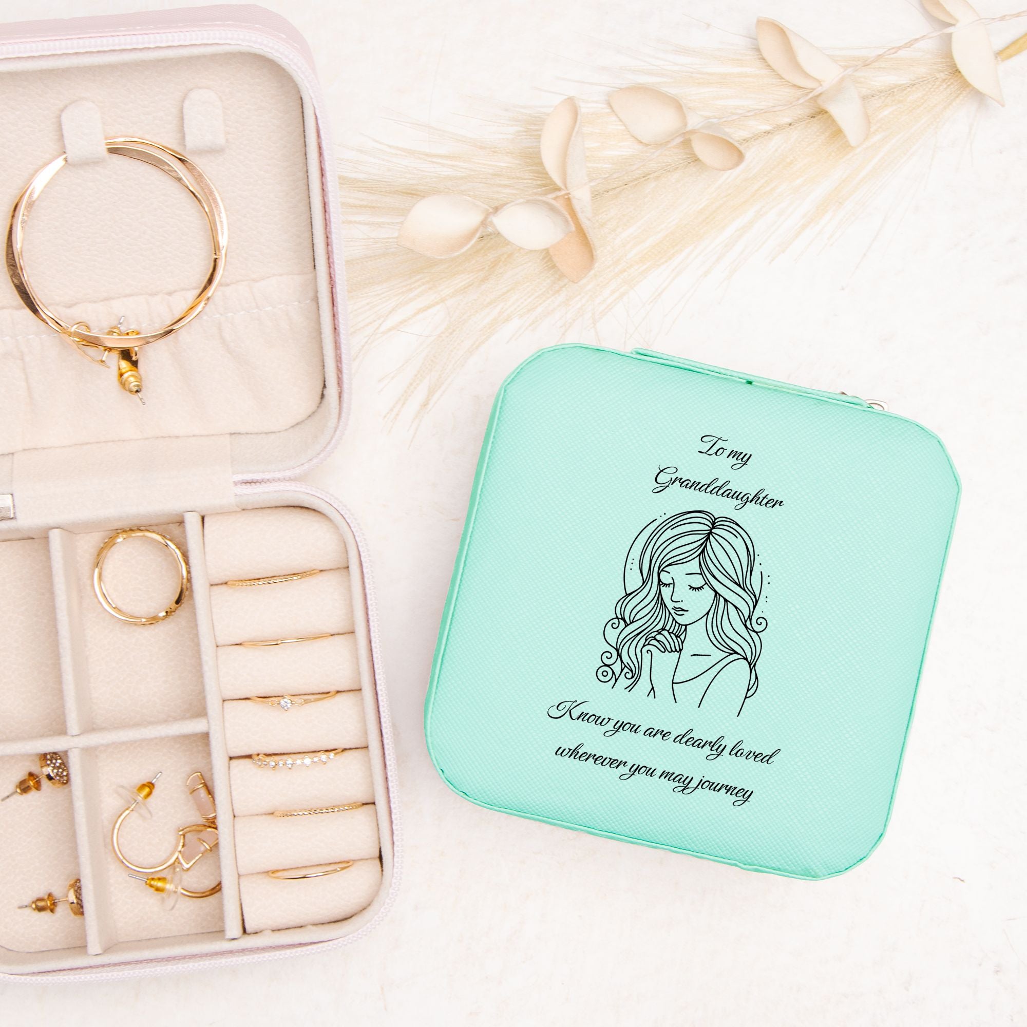 🌟 To My Granddaughter – Travel Prayer Jewelry Case | “Know You Are Dearly Loved” Keepsake Organizer