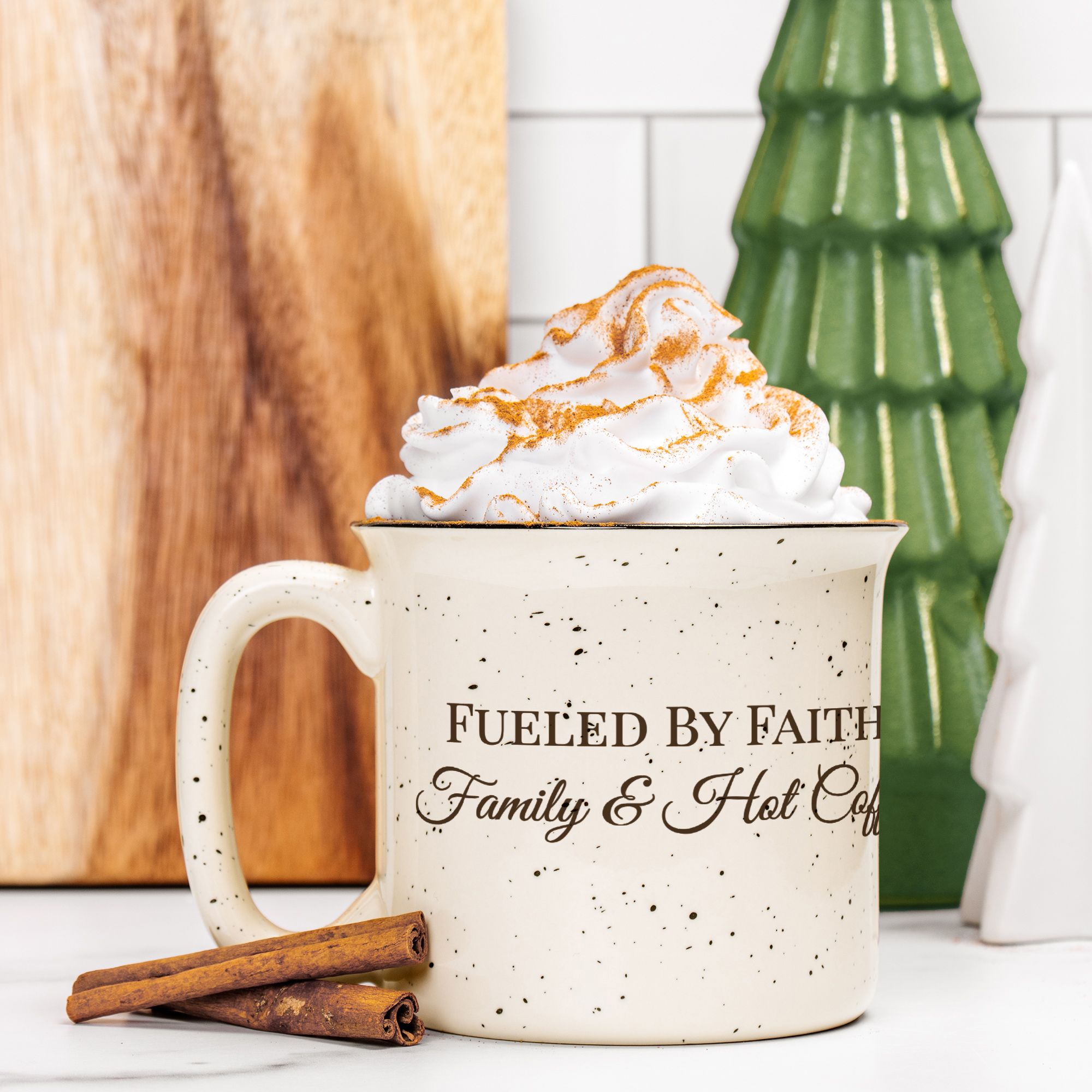Fueled by Faith, Family & Hot Coffee – Personalized Speckled Ceramic Mug