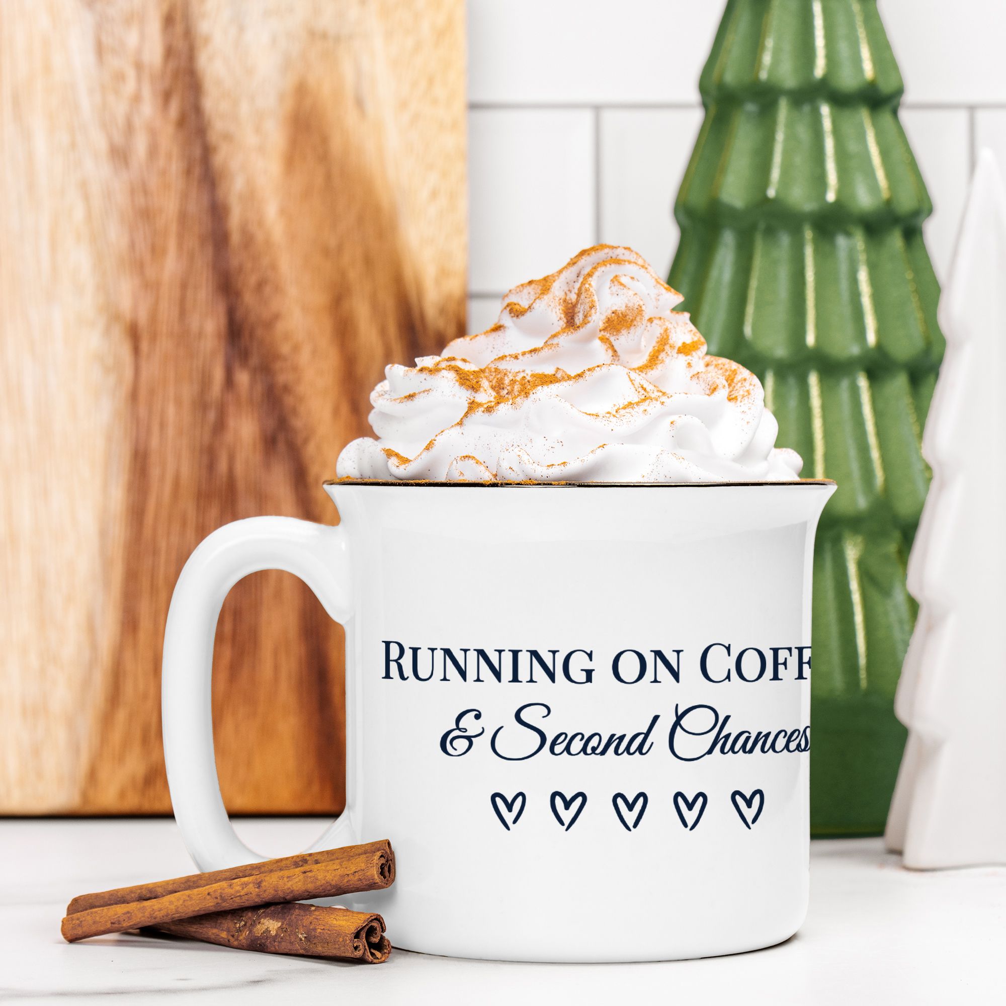 Running on Coffee & Second Chances – Personalized White Ceramic Camp Mug Gift