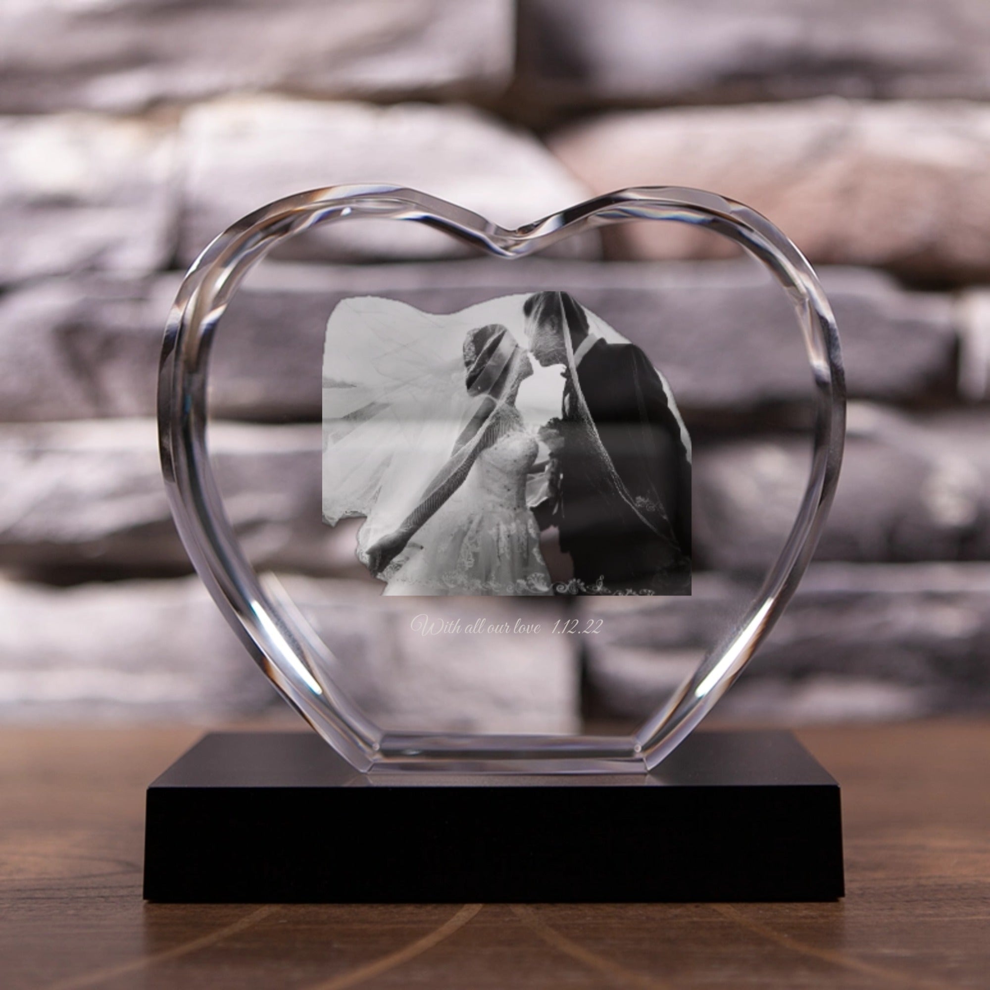 Personalized 3D Crystal Heart with Photo and Custom Text – Elegant Keepsake Gift