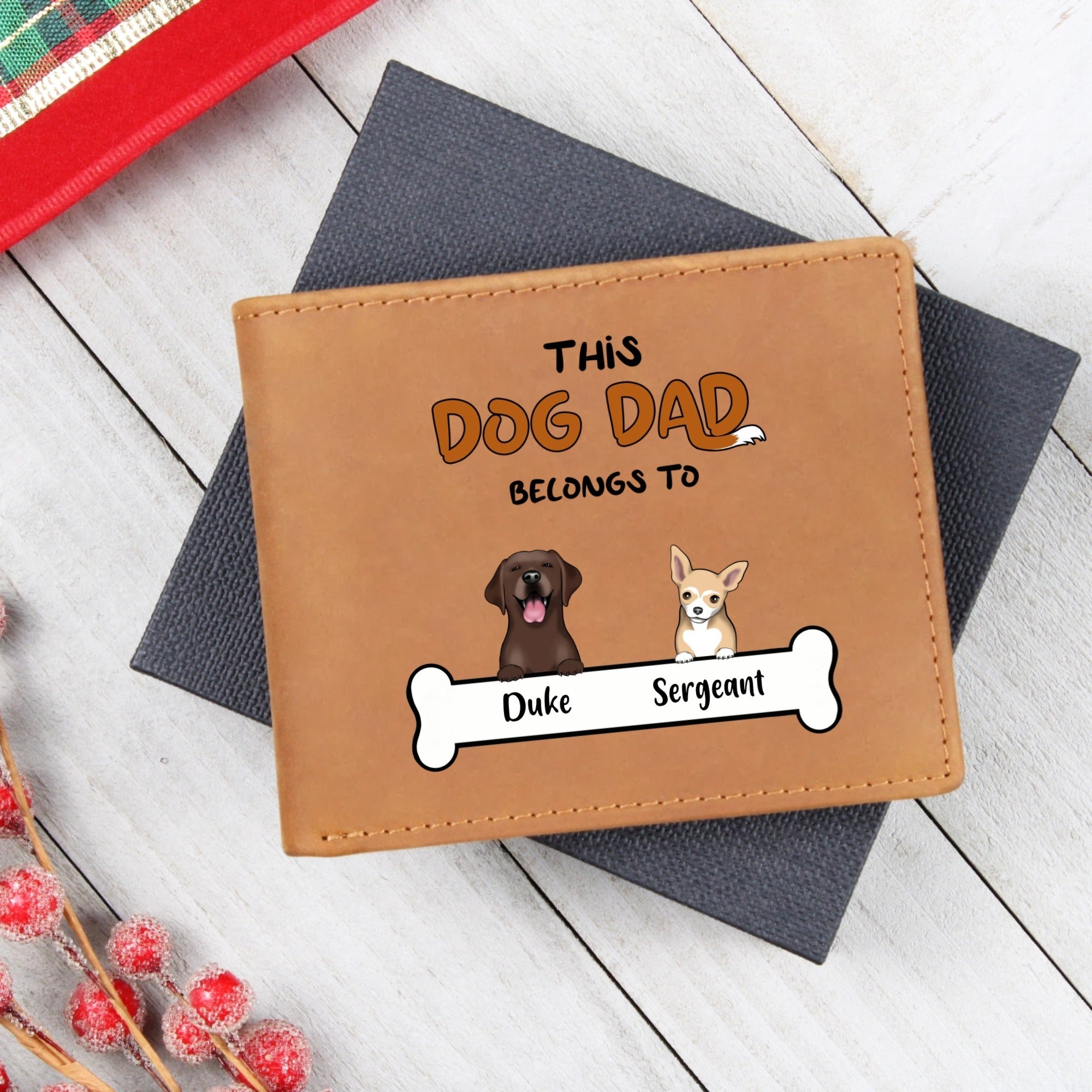 Custom Dog Dad Leather Wallet – Personalized with Up to 3 Dogs, Names & Breeds