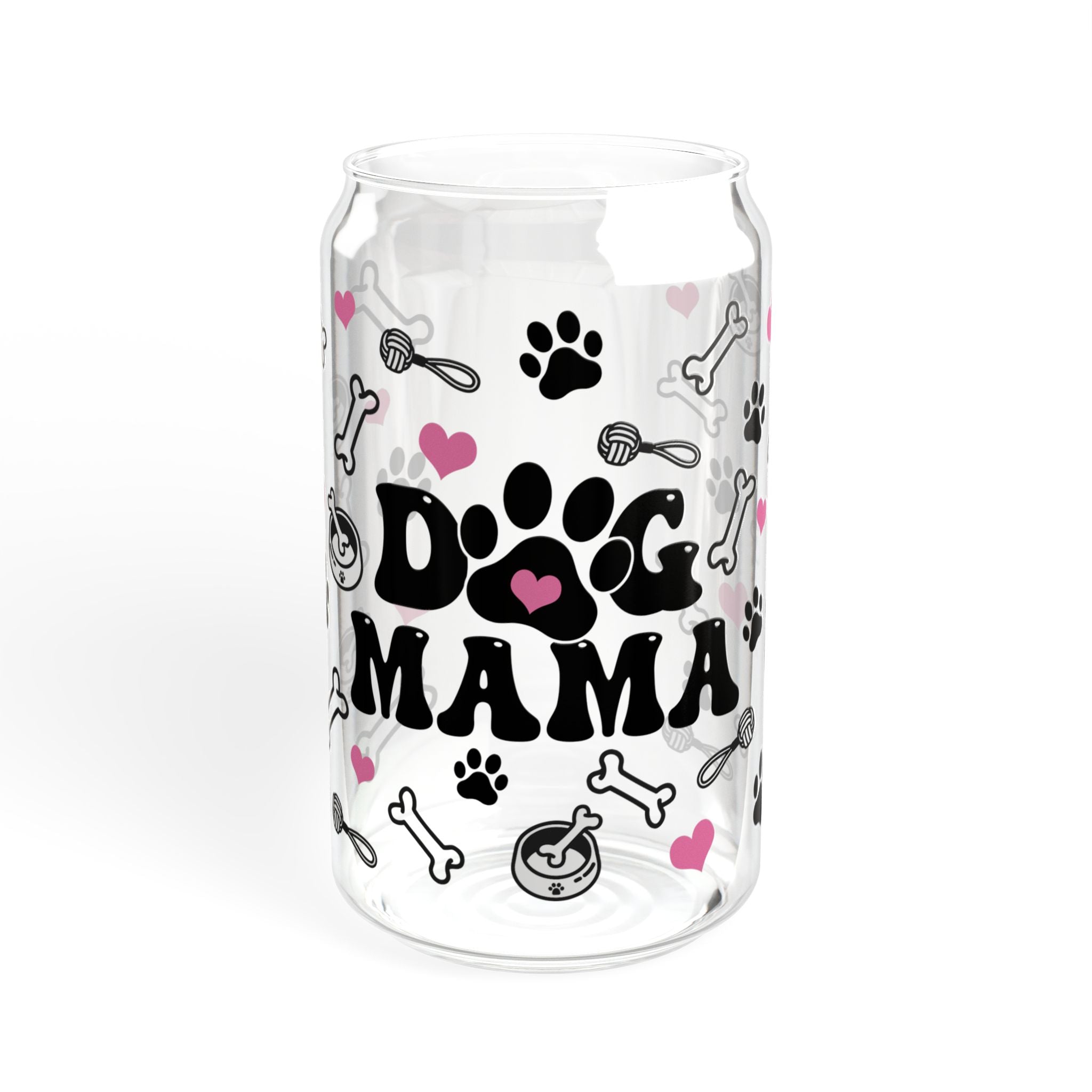 Dog Mama Glass Tumbler – 16oz Reusable Eco-Friendly Cup with Bamboo Lid – Perfect Gift for Pet Lovers