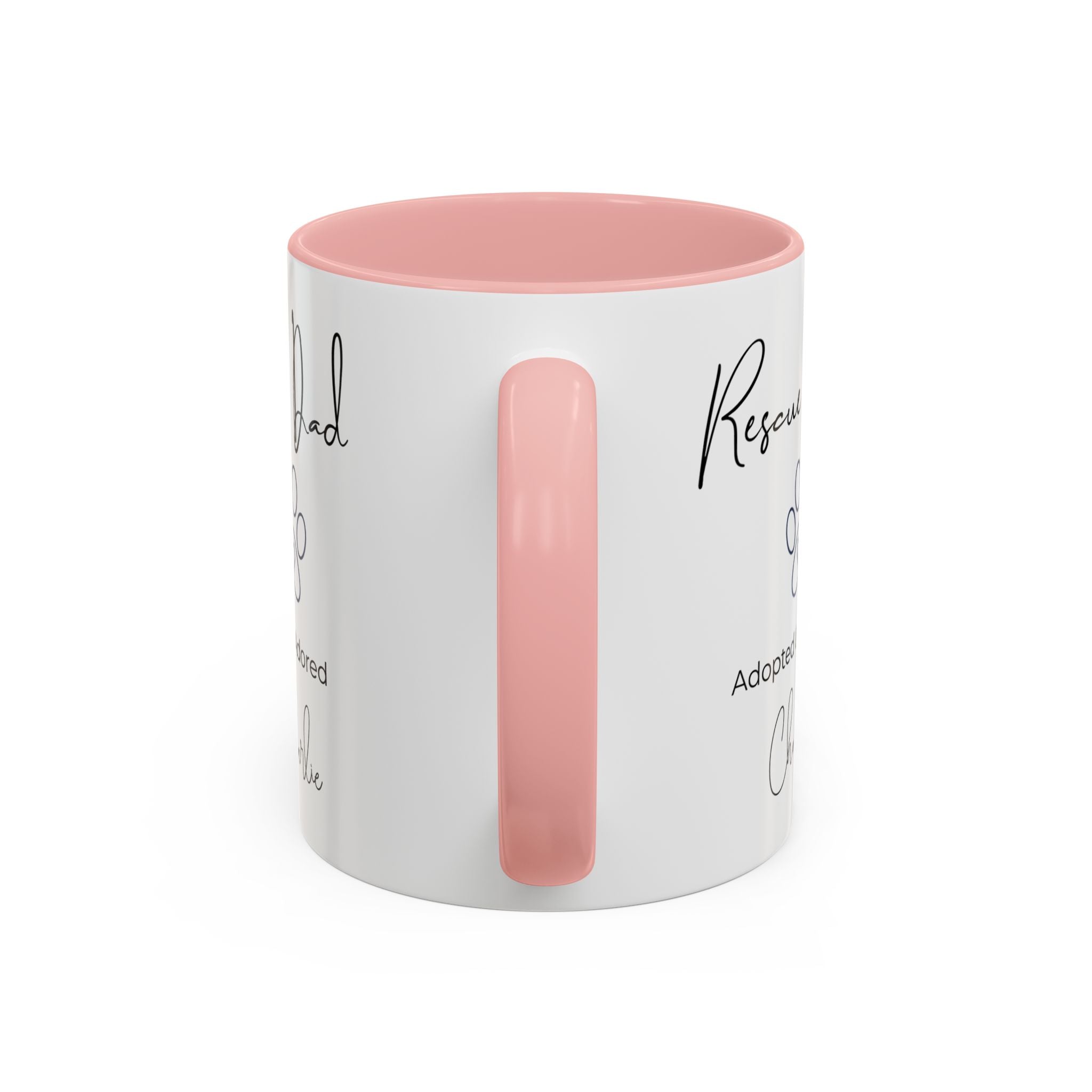 Rescue Dad Mug with Pet Name – Personalized Dog Lover Gift, Adopted & Adored, 15oz Accent Coffee Mug, Dishwasher Safe, USA Made
