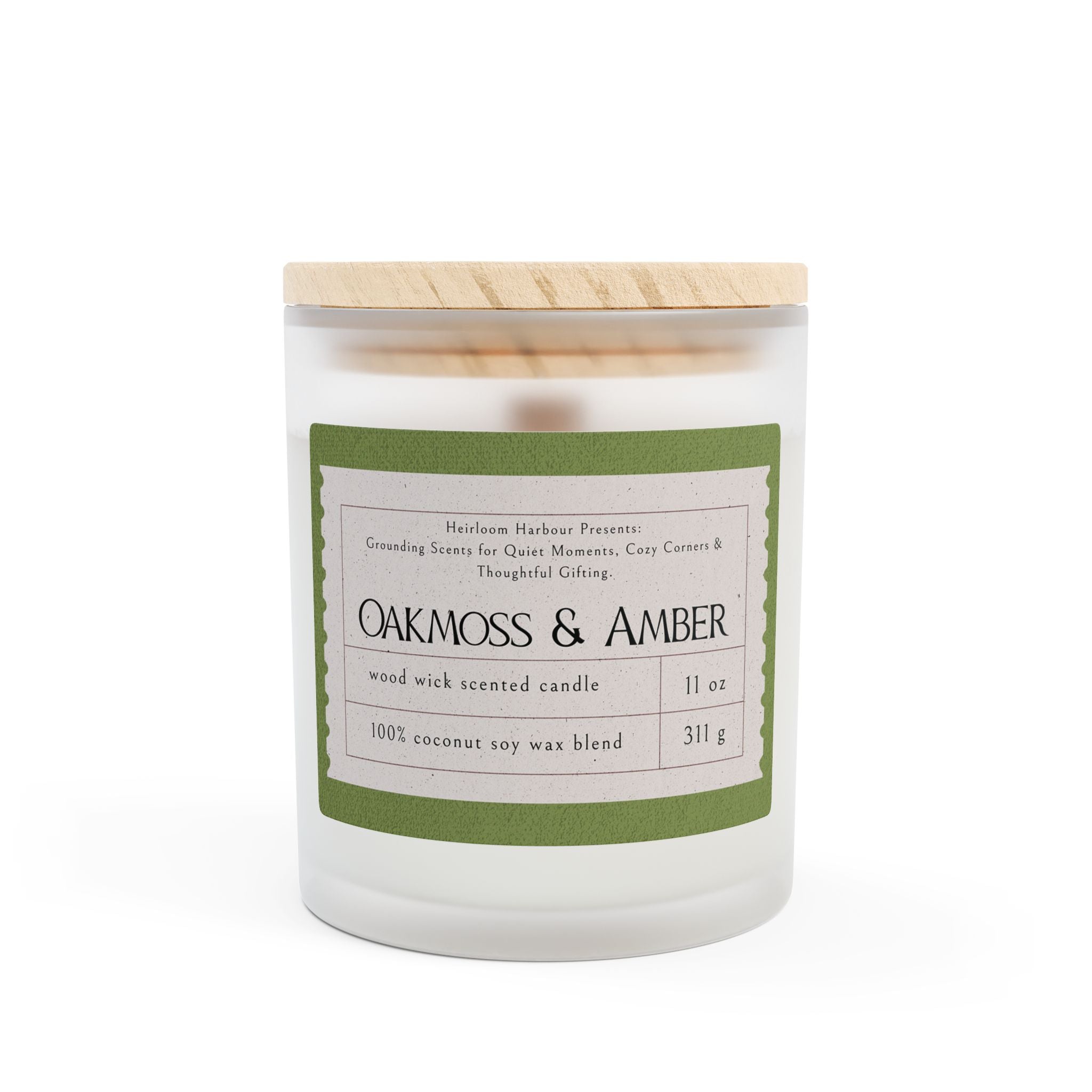 🌿Oakmoss & Amber Wood Wick Candle – Earthy Soy Wax Gift for Him or Her | 11oz