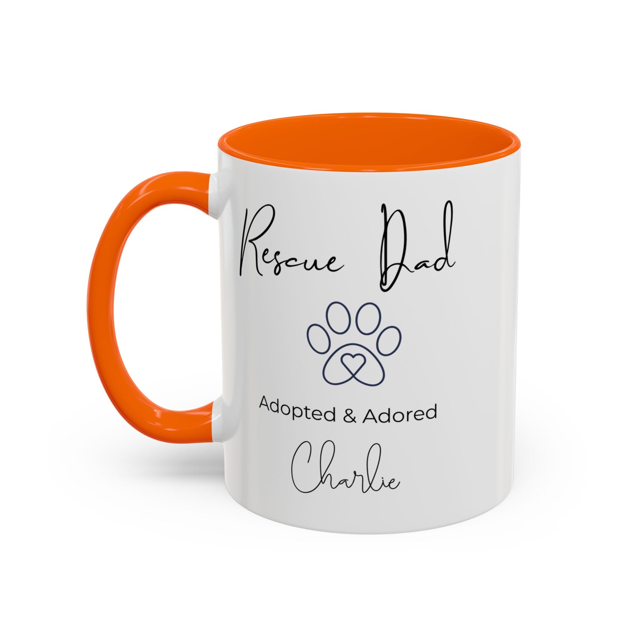 Rescue Dad Mug with Pet Name – Personalized Dog Lover Gift, Adopted & Adored, 15oz Accent Coffee Mug, Dishwasher Safe, USA Made