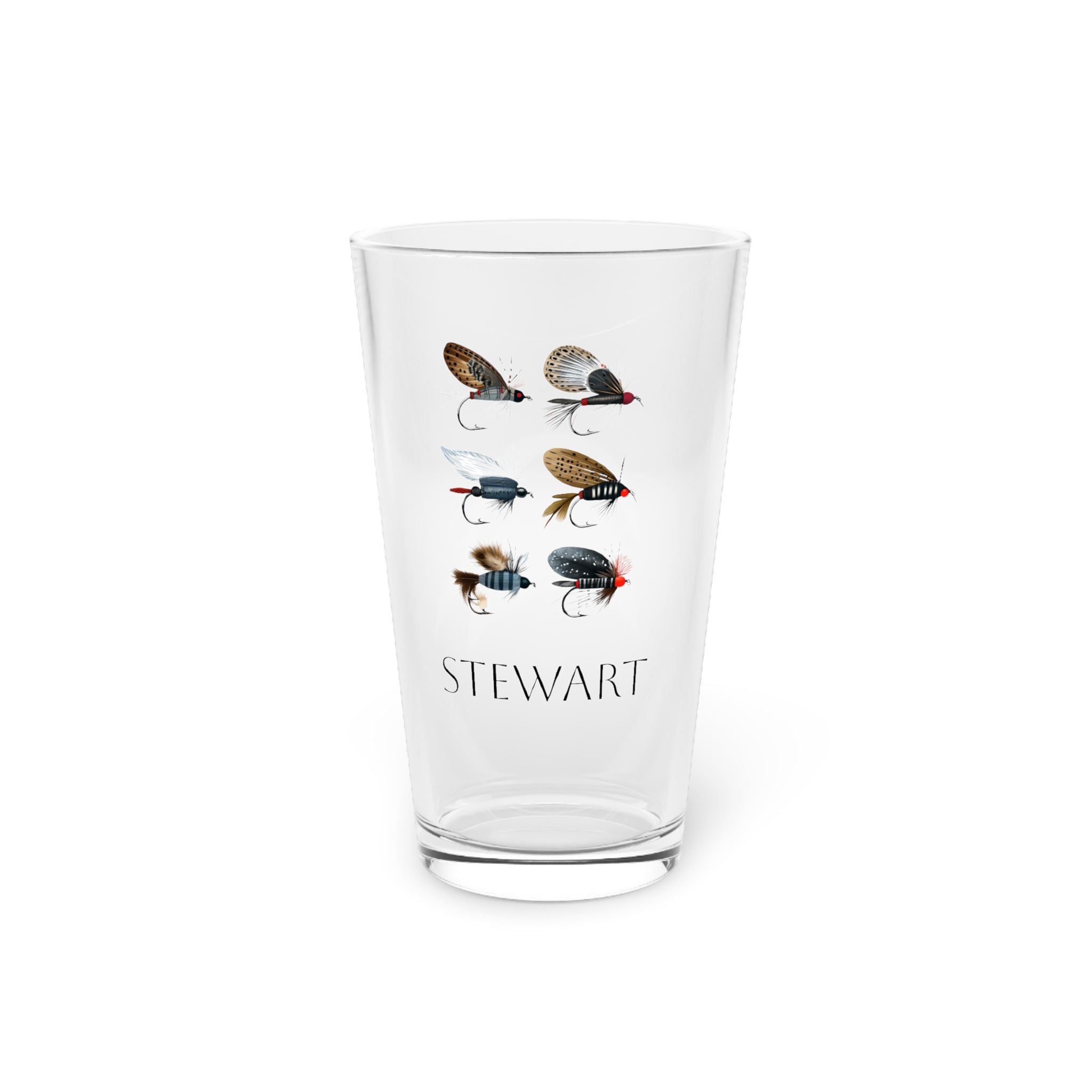 Fly Fishing Pint Glass with Optional Personalization – 16oz with Custom Fly Fishing Design