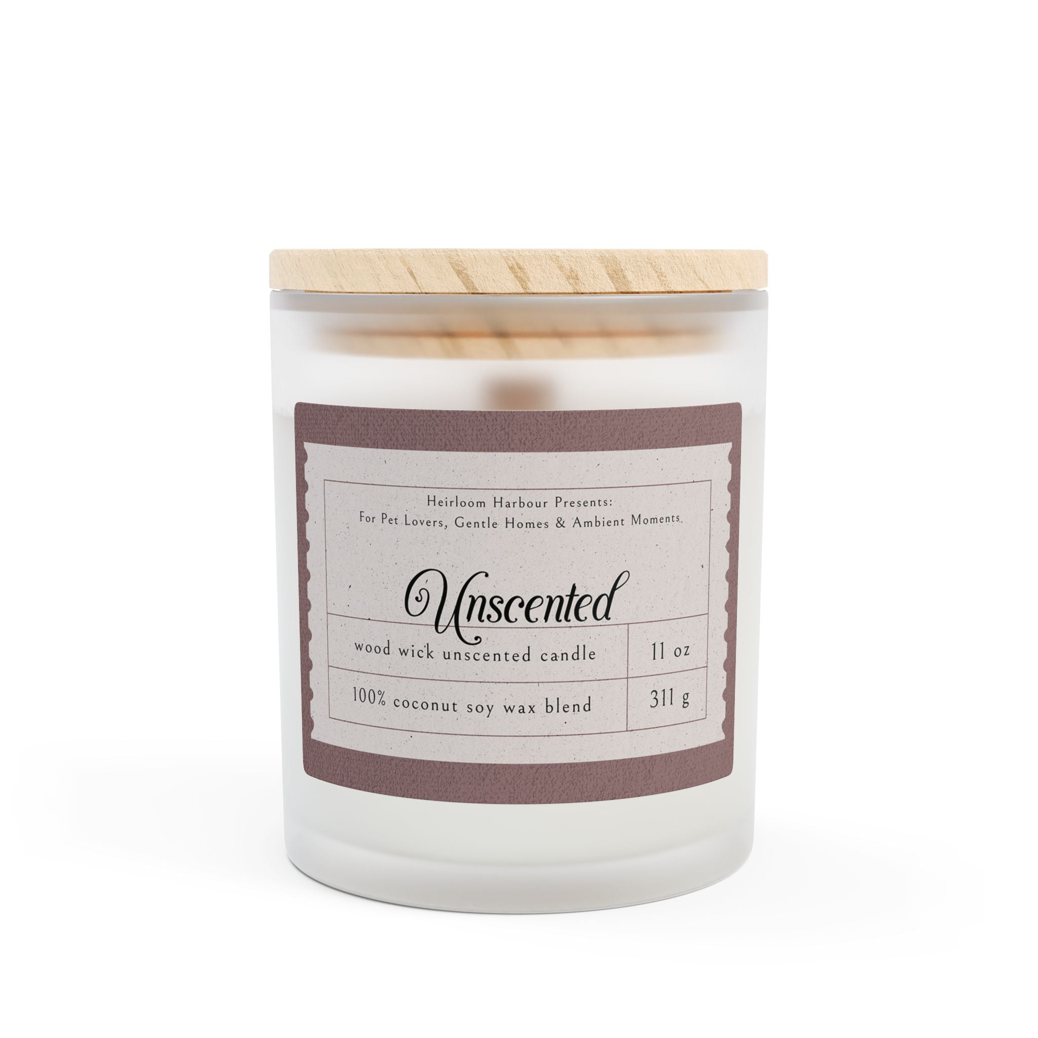 🕯️Unscented Wood Wick Candle – Pet Safe, Scent-Free Ambience | 11oz Soy Wax Gift