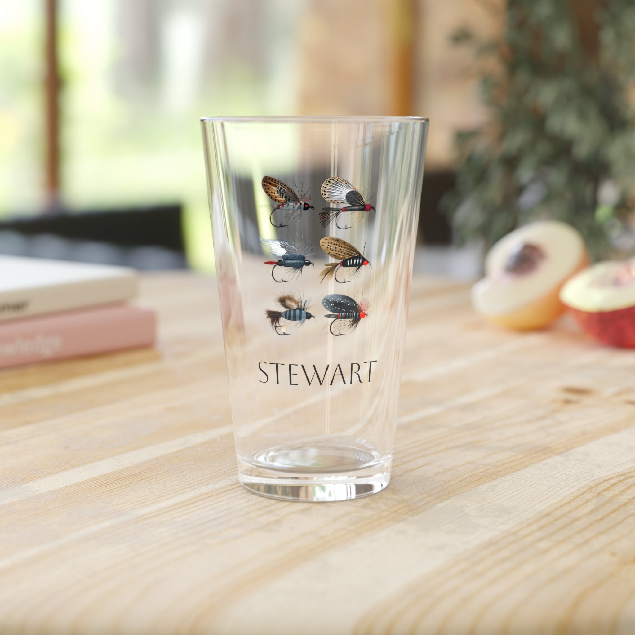 Fly Fishing Pint Glass with Optional Personalization – 16oz with Custom Fly Fishing Design