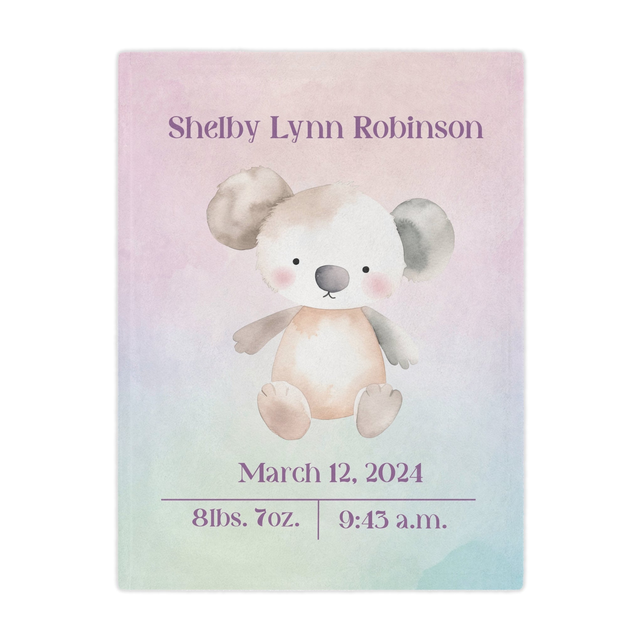 🧸 Personalized Baby Minky Blanket – Custom Koala Design for Newborns & Parents