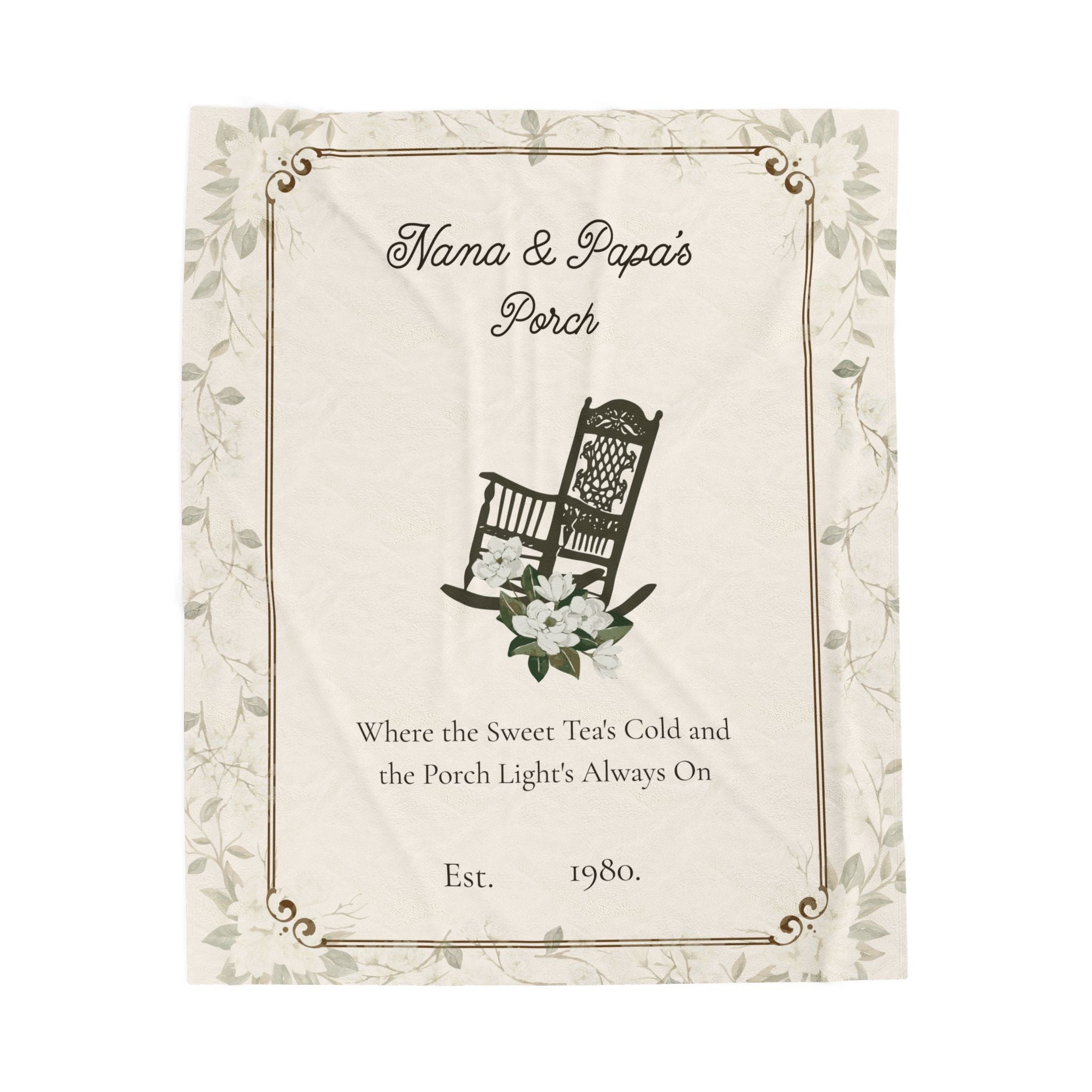Personalized Rocking Chair Porch Blanket – “Where the Sweet Tea’s Cold” | Cozy Velveteen Throw for Nana, Papa, Grandparents | Southern Gift, 3 Sizes