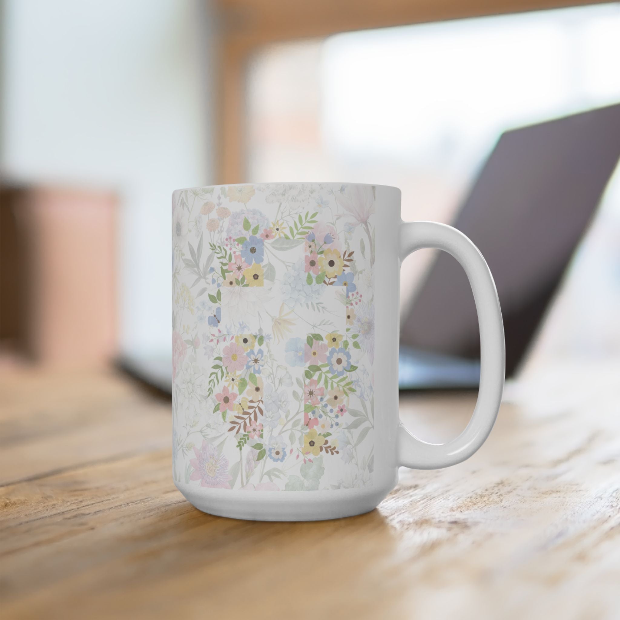 Grandma Mug – “Because of You” Floral Coffee Cup with Cross | Faith-Inspired Ceramic Gift, 11oz or 15oz cup