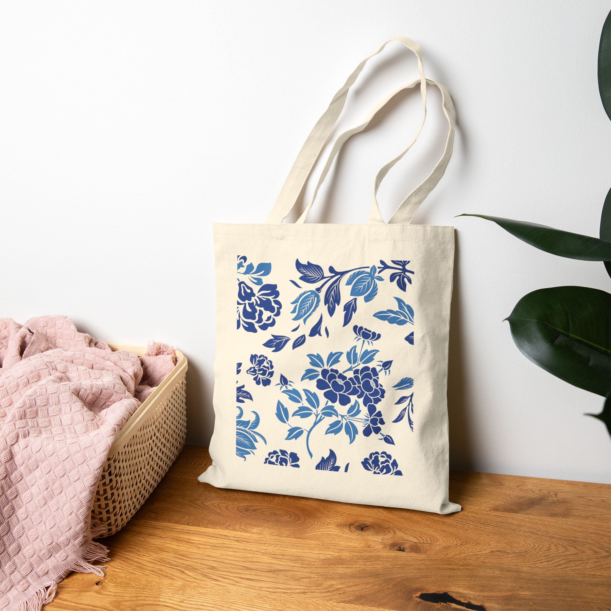 🌸 World Class Grandma Blue Floral Chinoiserie Canvas Tote | Elegant Gift for Grandma