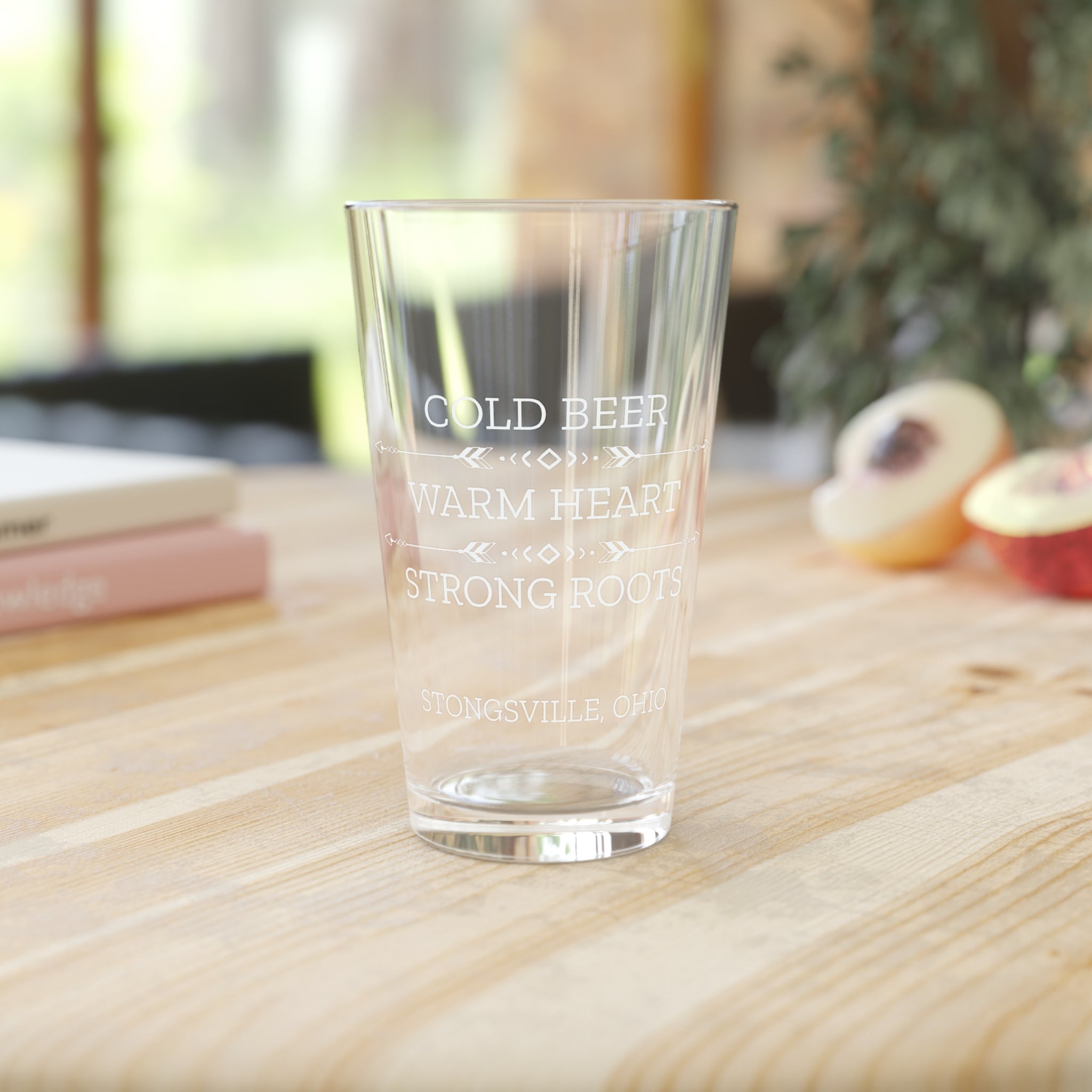 Cold Beer, Warm Heart, Strong Roots – Personalized Pint Glass | Rustic Gift for Dad, Grandpa, Husband | Small Town Barware, 16oz
