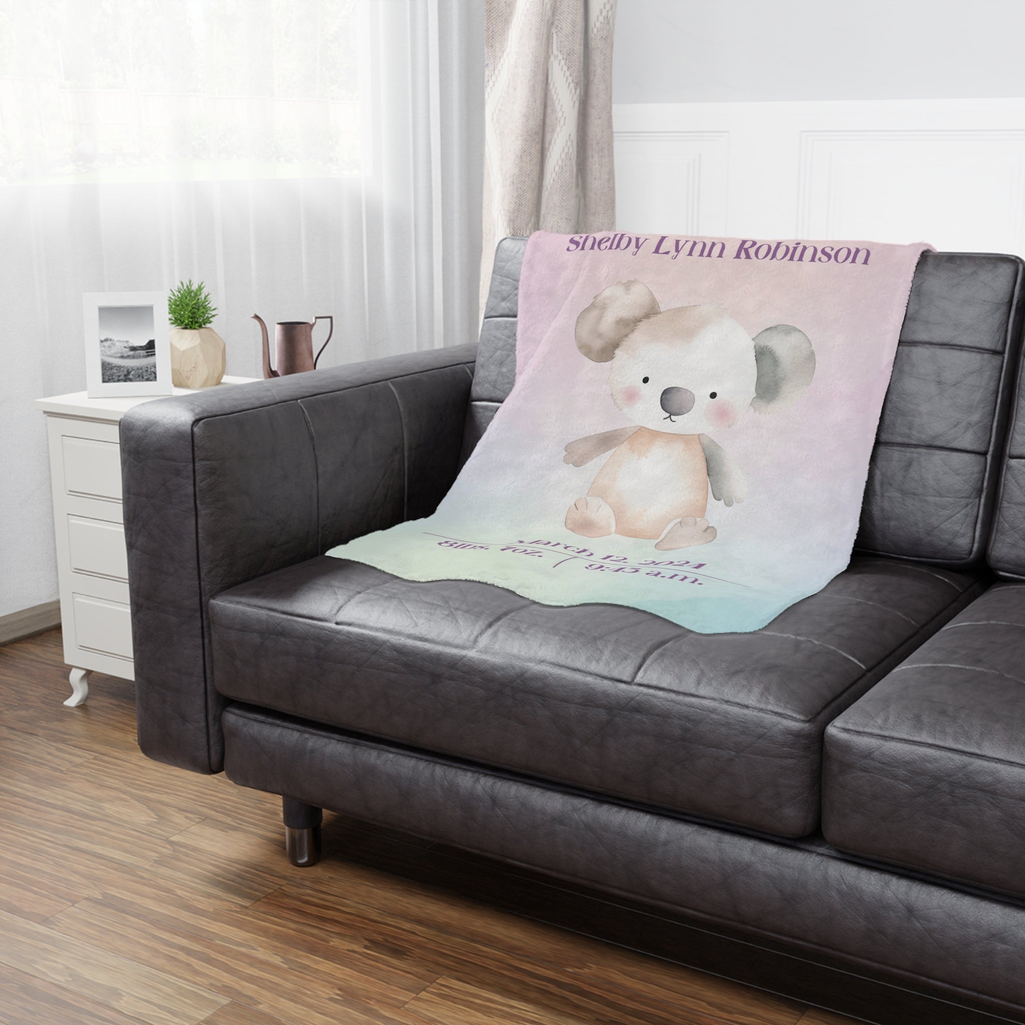 🧸 Personalized Baby Minky Blanket – Custom Koala Design for Newborns & Parents