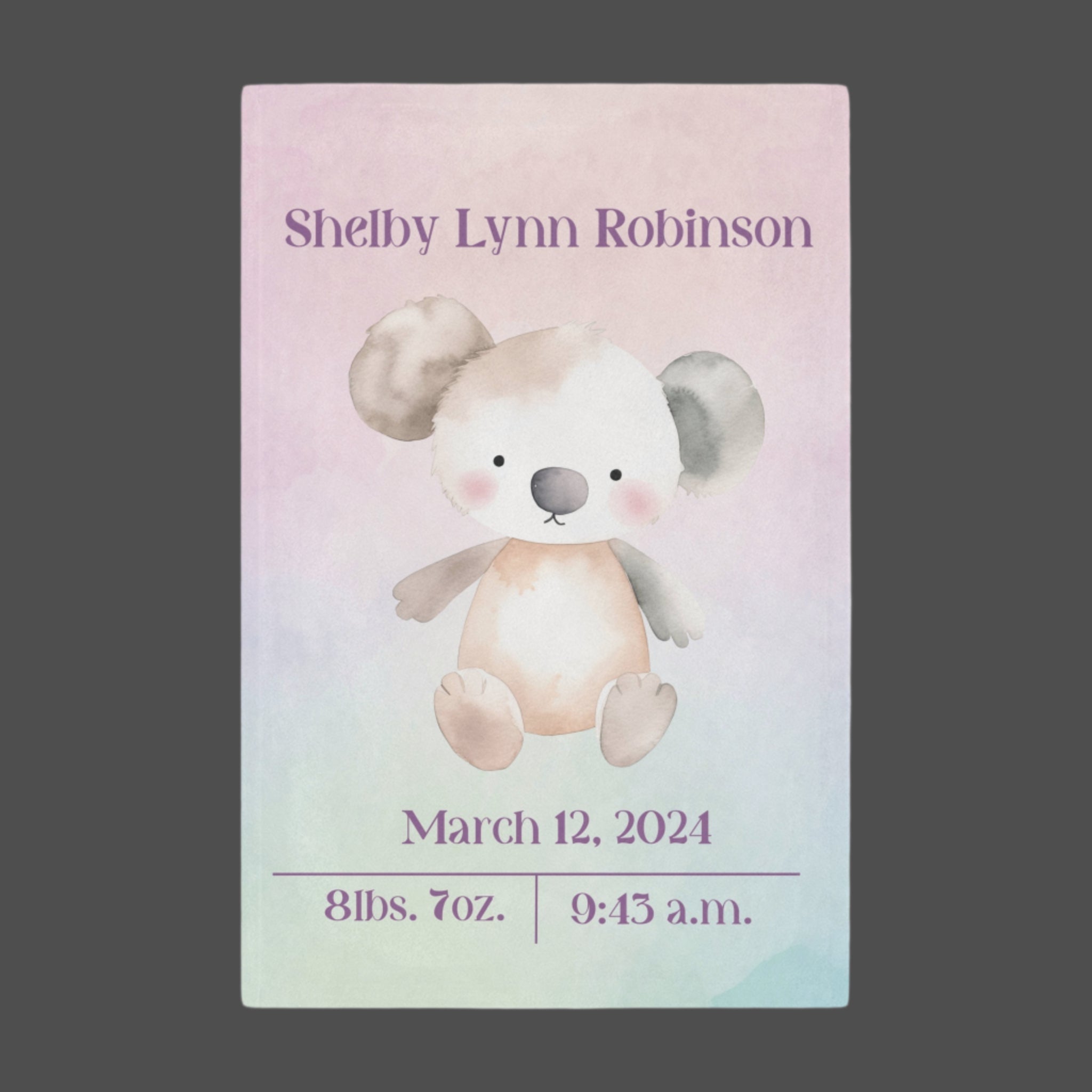 🧸 Personalized Baby Minky Blanket – Custom Koala Design for Newborns & Parents