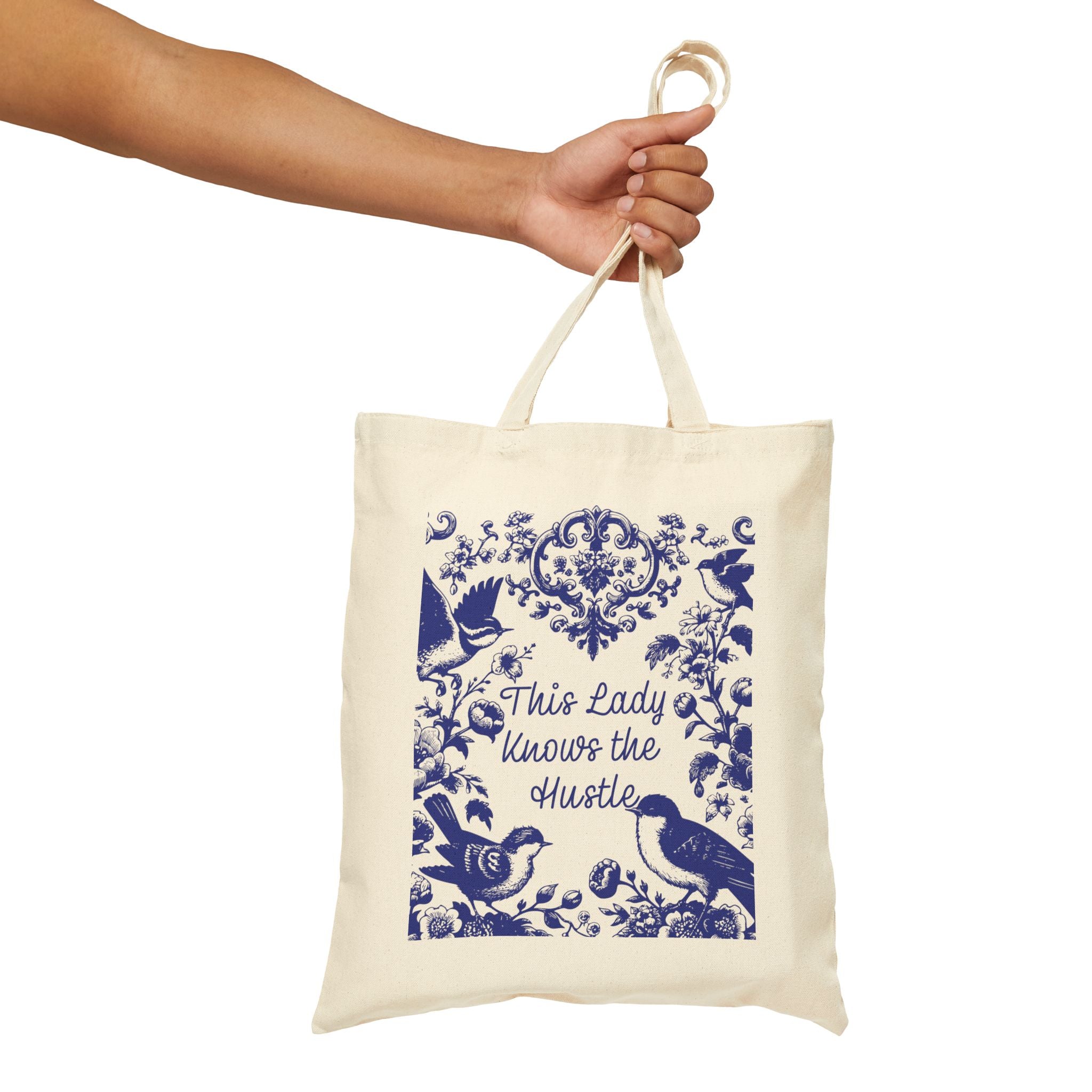 💼 This Lady Knows the Hustle – Blue Chinoiserie Floral Cotton Canvas Tote | Elegant Double-Sided Bag for On-the-Go Women