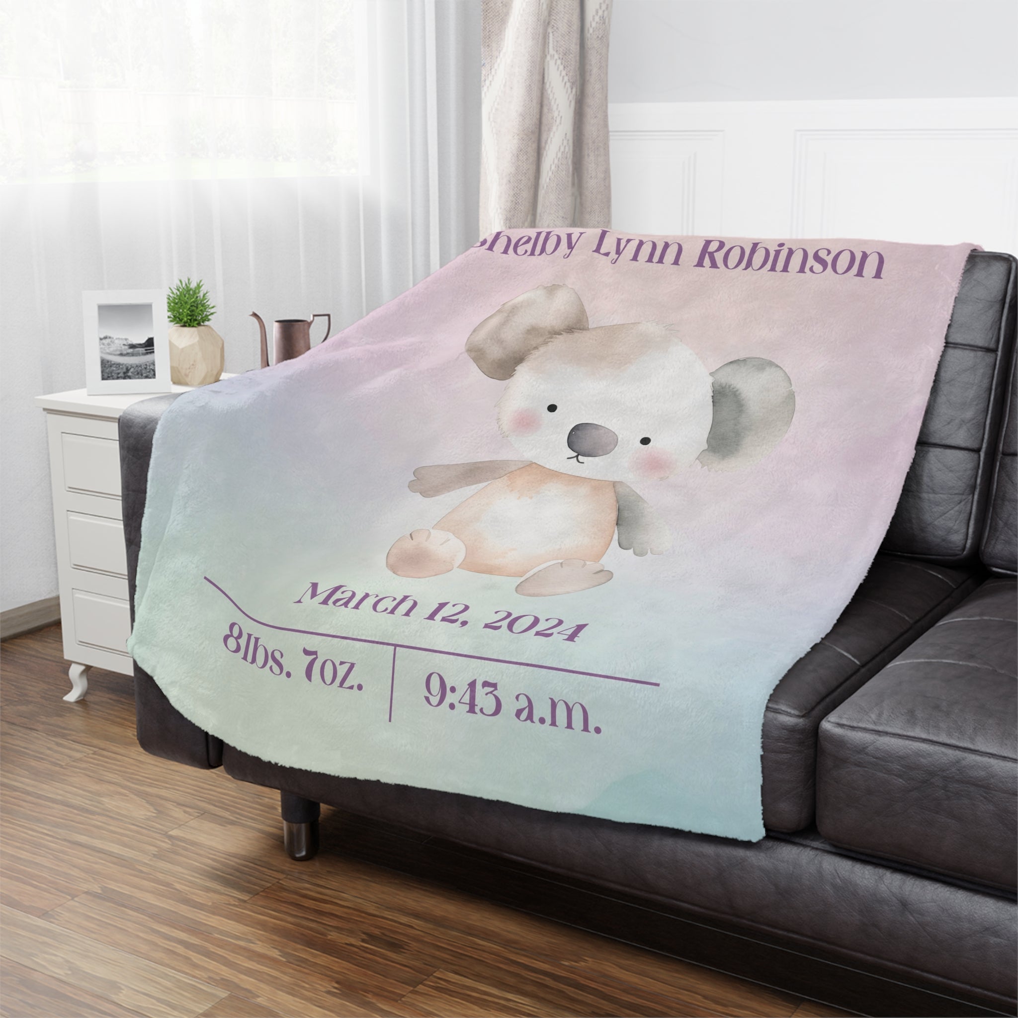 🧸 Personalized Baby Minky Blanket – Custom Koala Design for Newborns & Parents