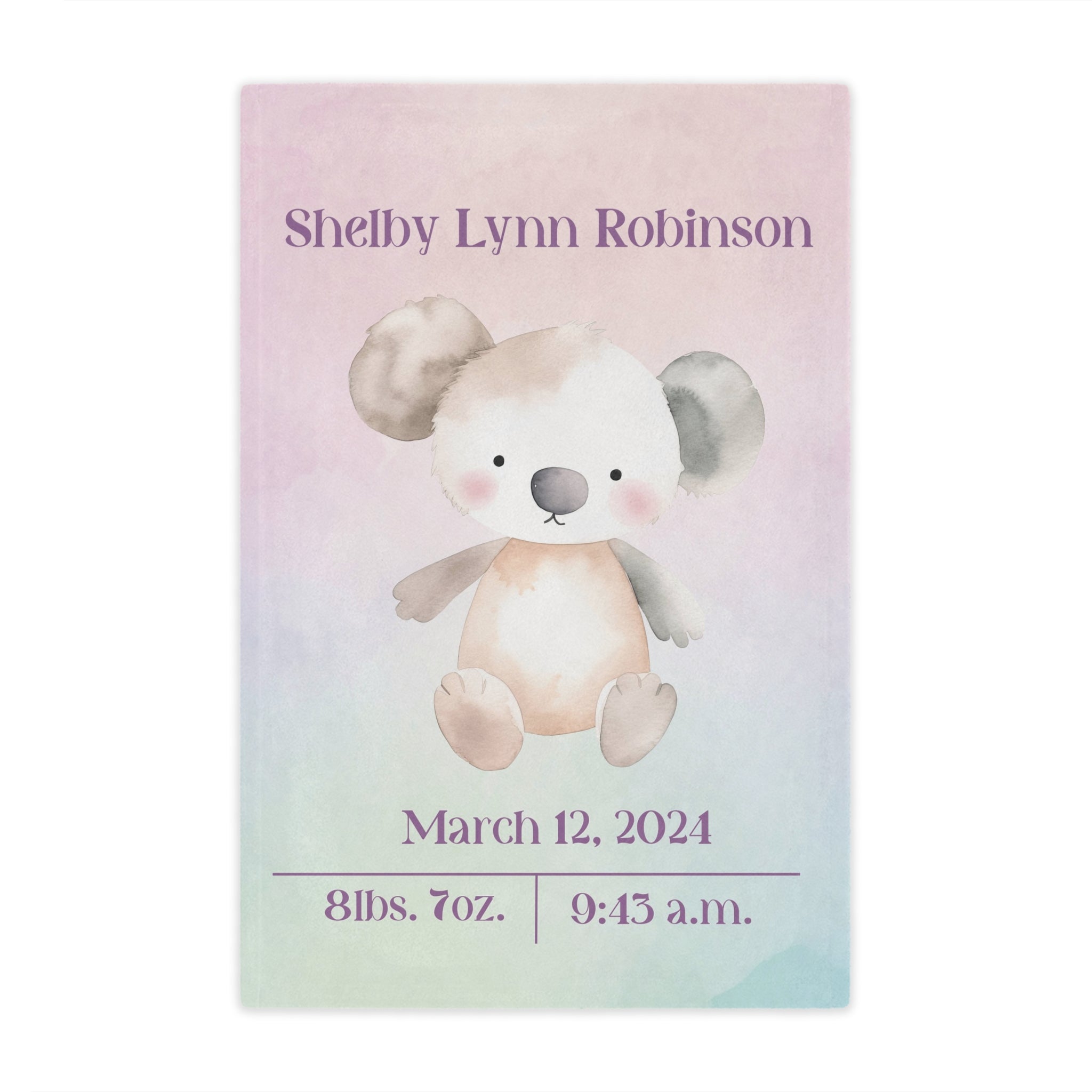 🧸 Personalized Baby Minky Blanket – Custom Koala Design for Newborns & Parents