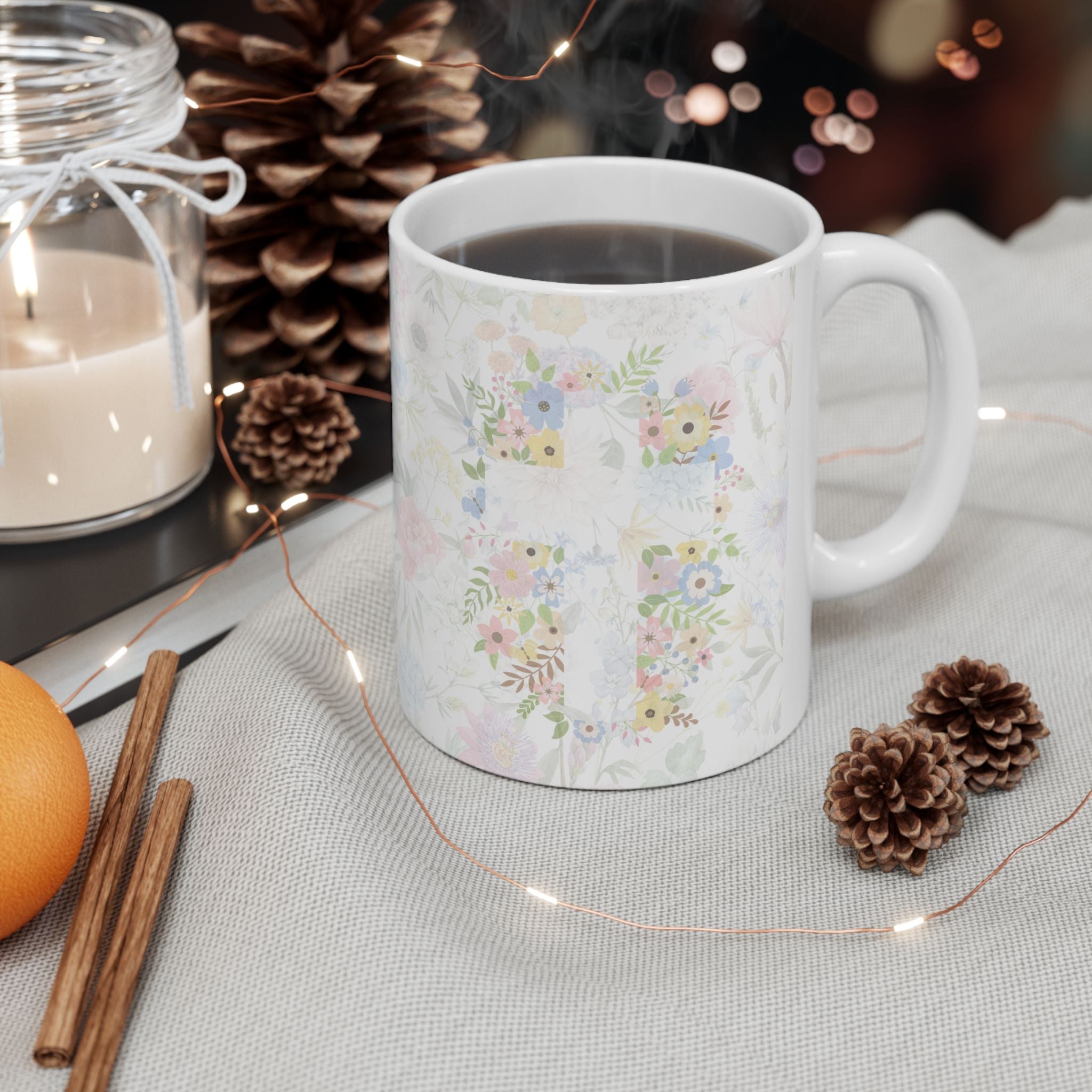 Grandma Mug – “Because of You” Floral Coffee Cup with Cross | Faith-Inspired Ceramic Gift, 11oz or 15oz cup