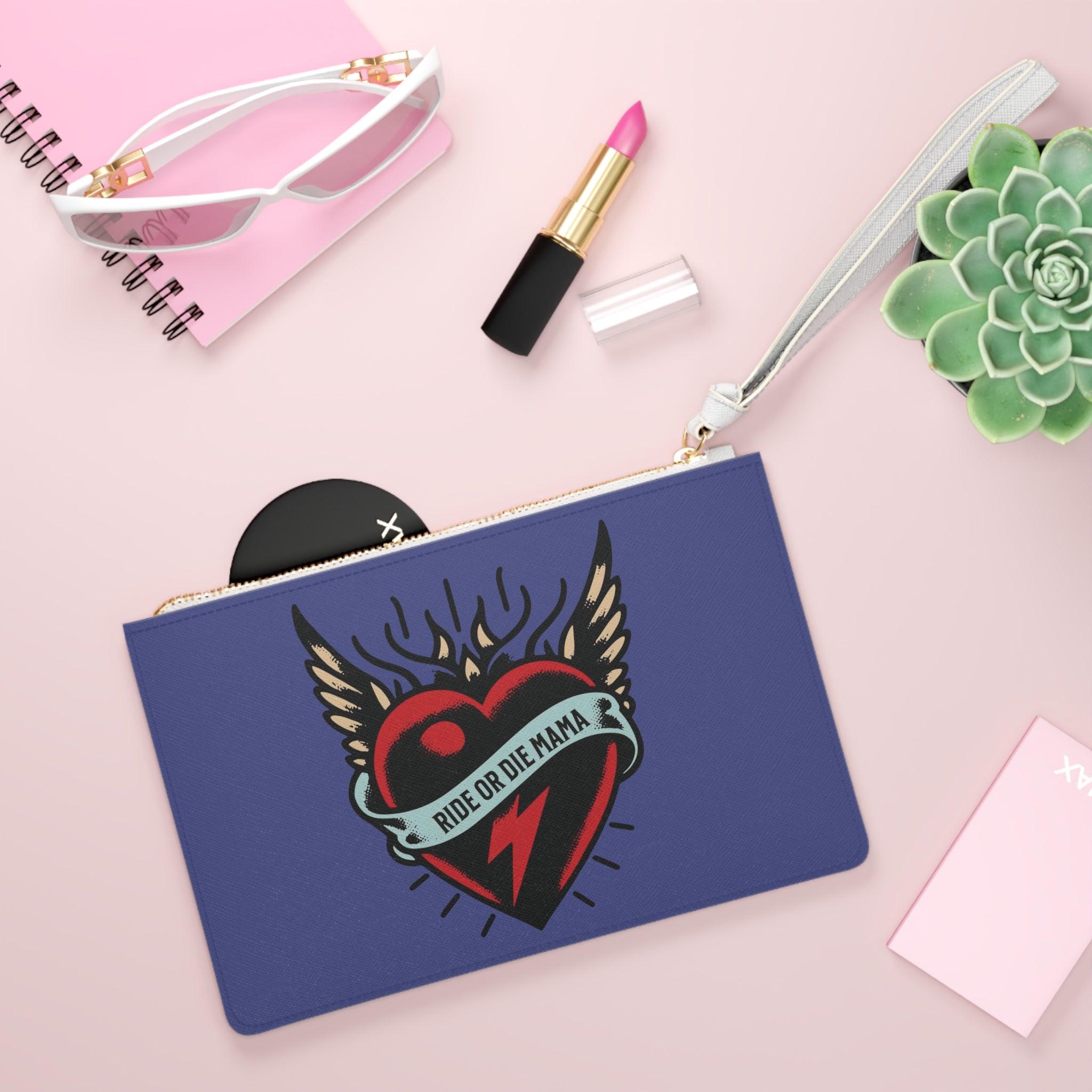 🖤 Ride or Die Mama Clutch – Tattoo-Inspired Custom Year Wristlet | Bold Gift for Badass Moms