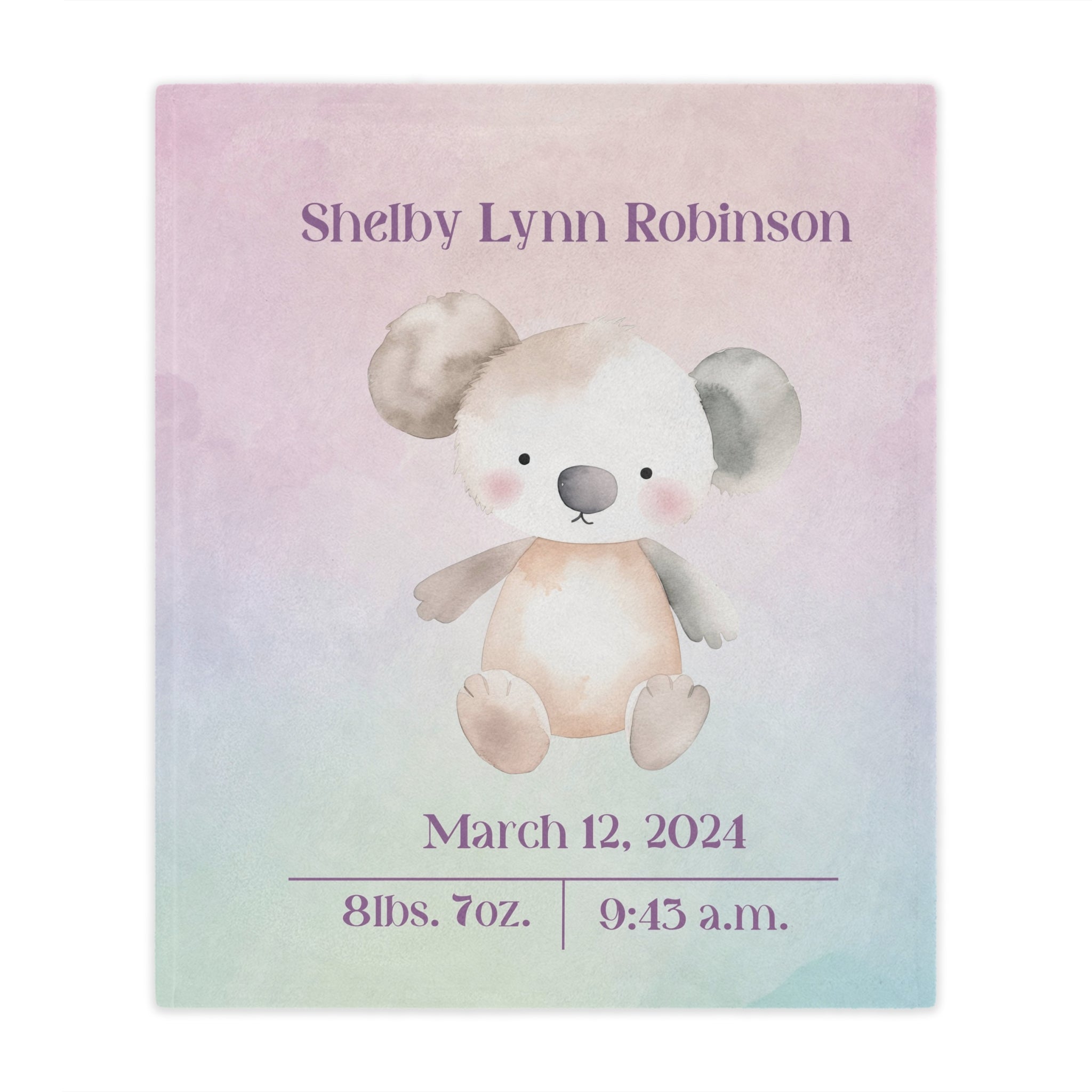 🧸 Personalized Baby Minky Blanket – Custom Koala Design for Newborns & Parents