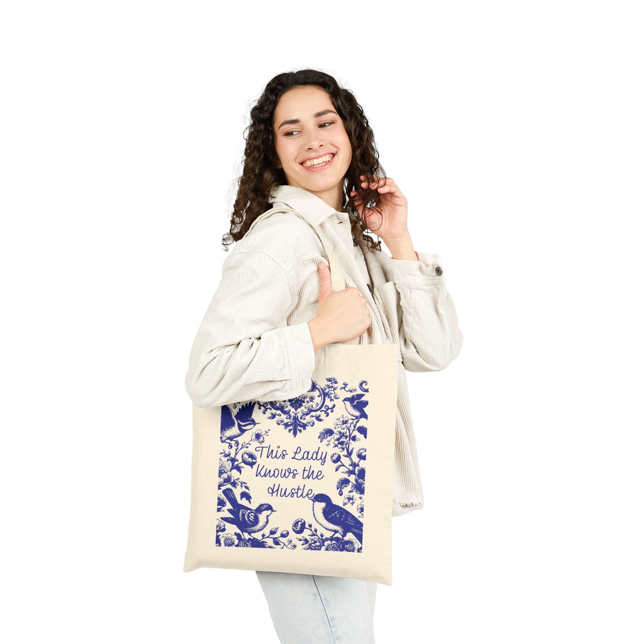 💼 This Lady Knows the Hustle – Blue Chinoiserie Floral Cotton Canvas Tote | Elegant Double-Sided Bag for On-the-Go Women