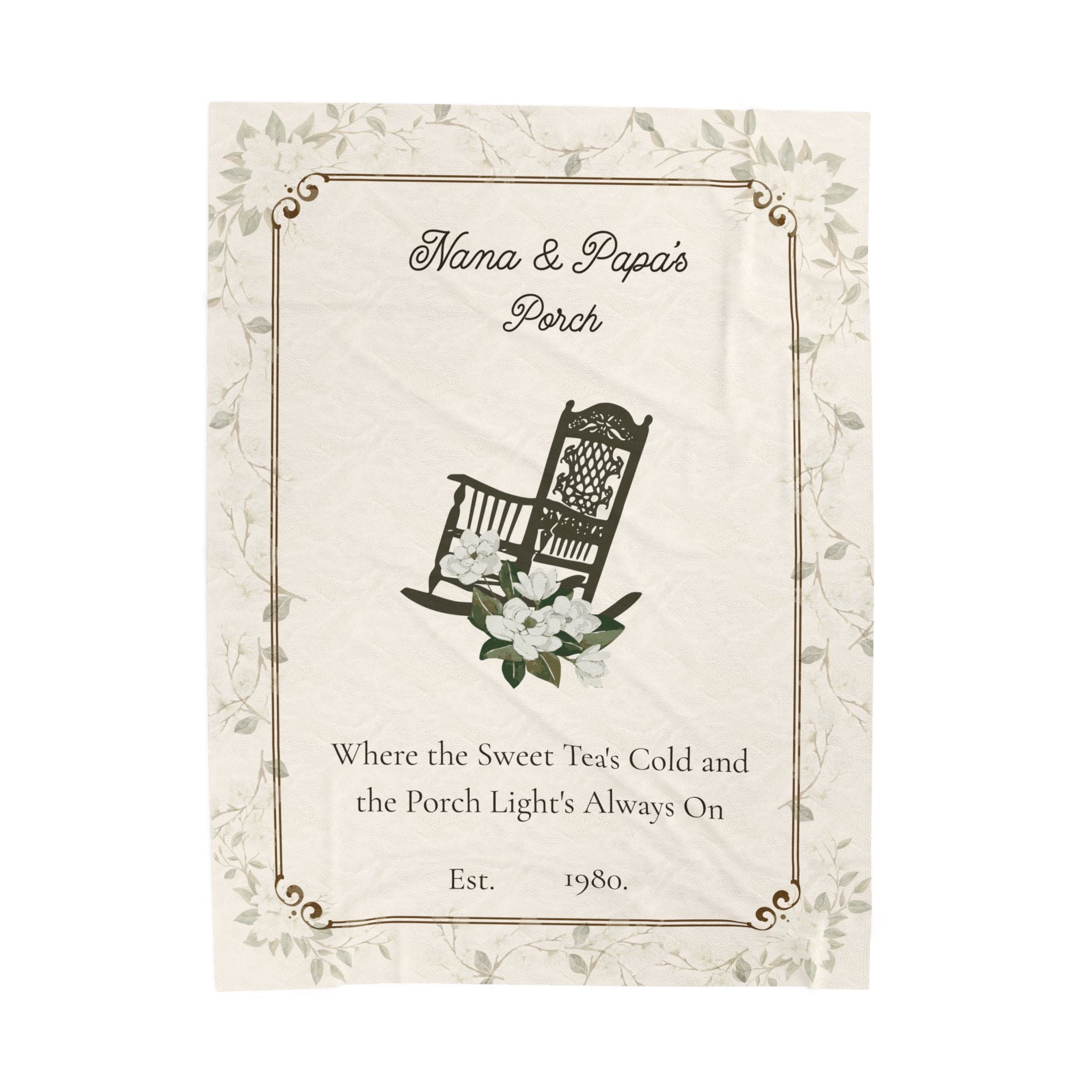 Personalized Rocking Chair Porch Blanket – “Where the Sweet Tea’s Cold” | Cozy Velveteen Throw for Nana, Papa, Grandparents | Southern Gift, 3 Sizes