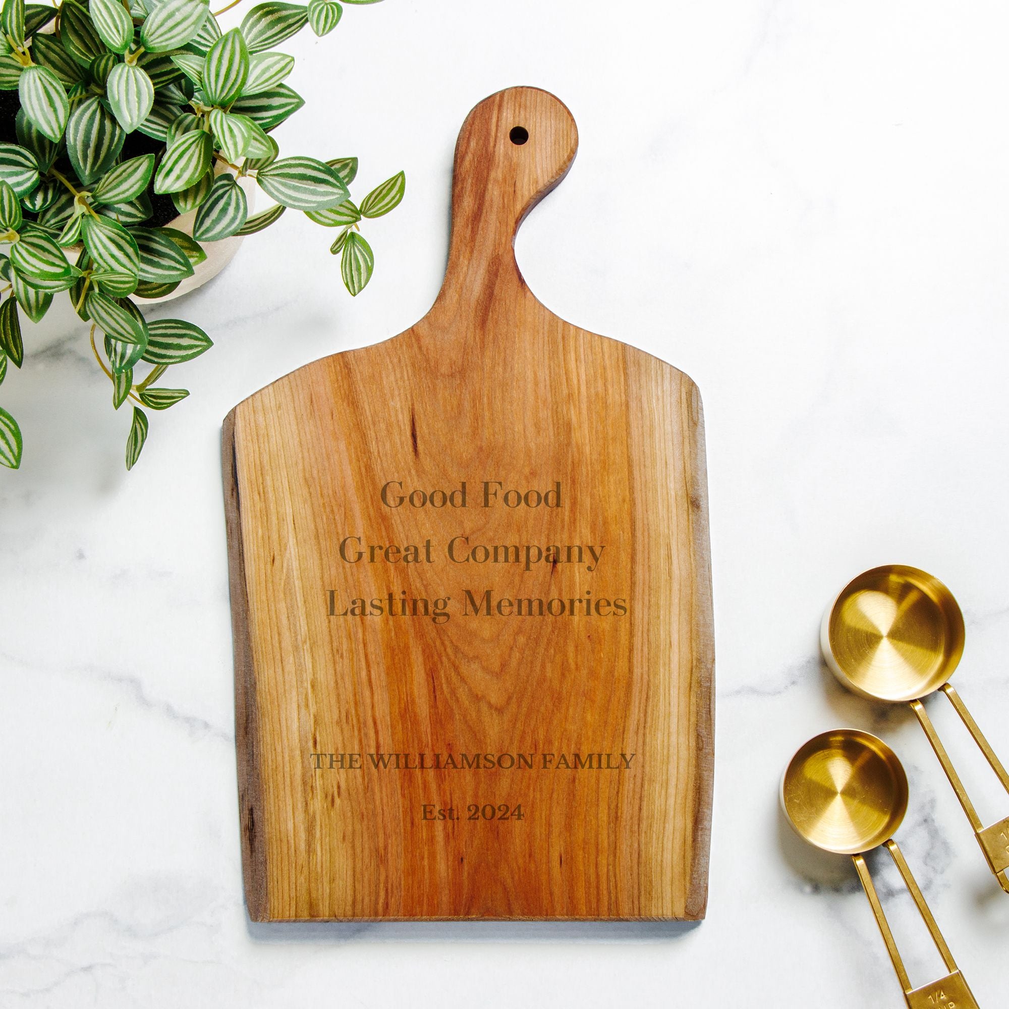 Personalized Cherry Wood Serving Board – Good Food, Great Company Quote  Live Edge Family Gift