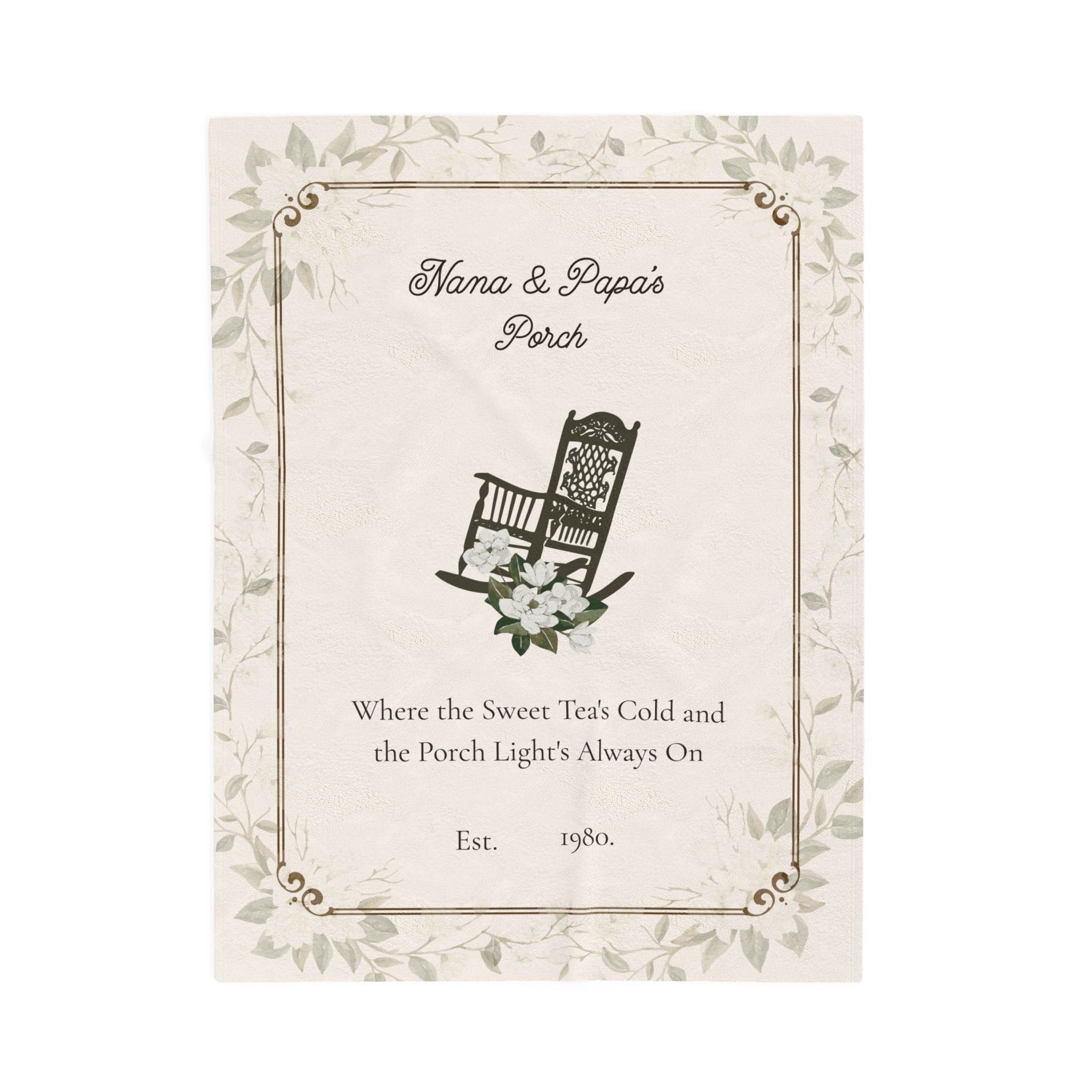 Personalized Rocking Chair Porch Blanket – “Where the Sweet Tea’s Cold” | Cozy Velveteen Throw for Nana, Papa, Grandparents | Southern Gift, 3 Sizes