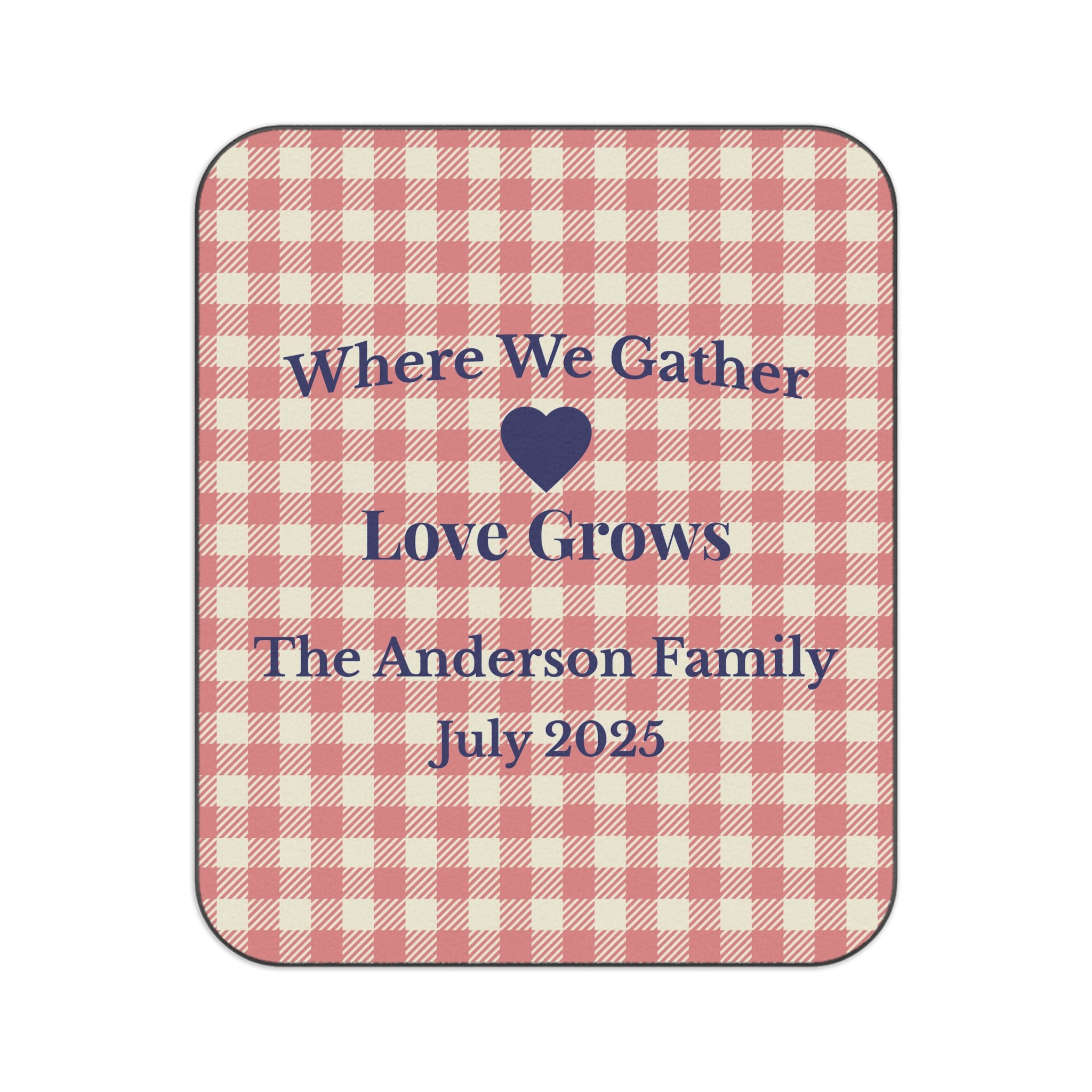 Custom Family Picnic Blanket – Personalized Gingham Outdoor Blanket for Reunions & Summer Gatherings