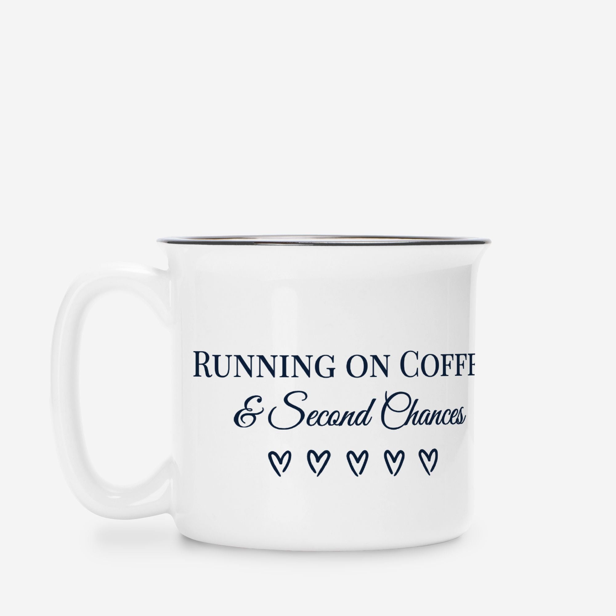 Running on Coffee & Second Chances – Personalized White Ceramic Camp Mug Gift