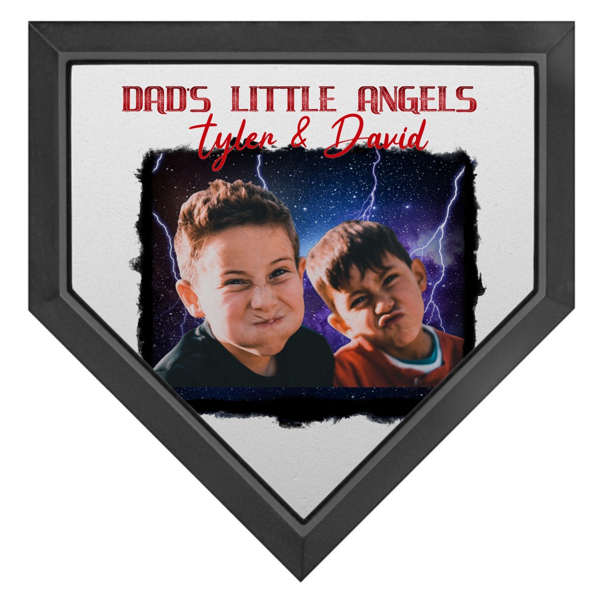 Custom Home Plate Photo Gift – Personalized Mini Plaque with Name, Lightning Background & Message