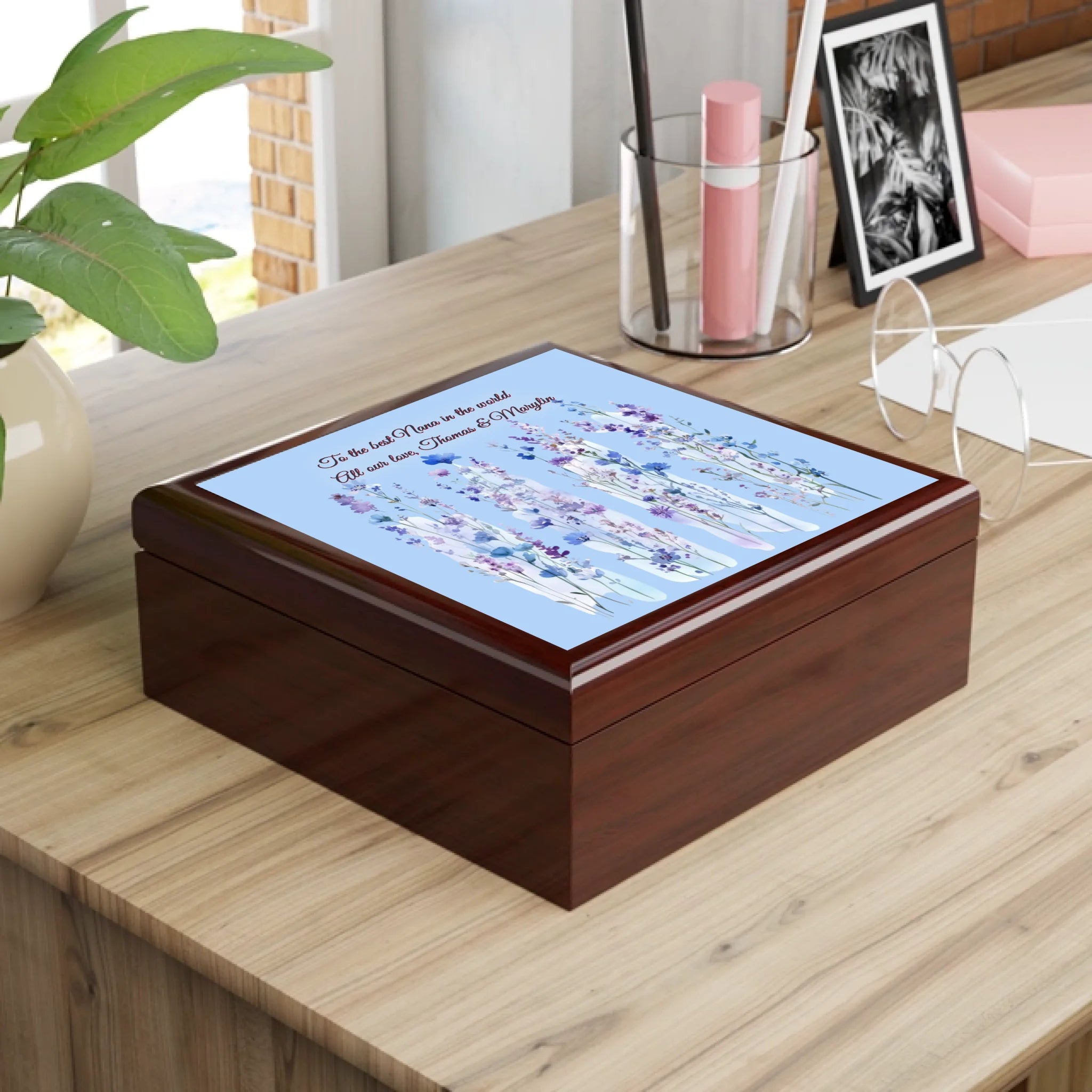 🌸 Fully Personalized Floral Keepsake Jewelry Box – Custom Gift for Mom, Grandma, or Someone You Love