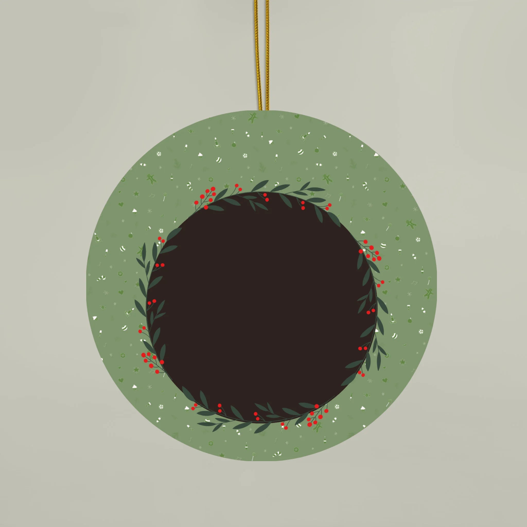 Custom Family Christmas Ornament 2025 – Photo Upload & Name, Double-Sided Ceramic Wreath Keepsake