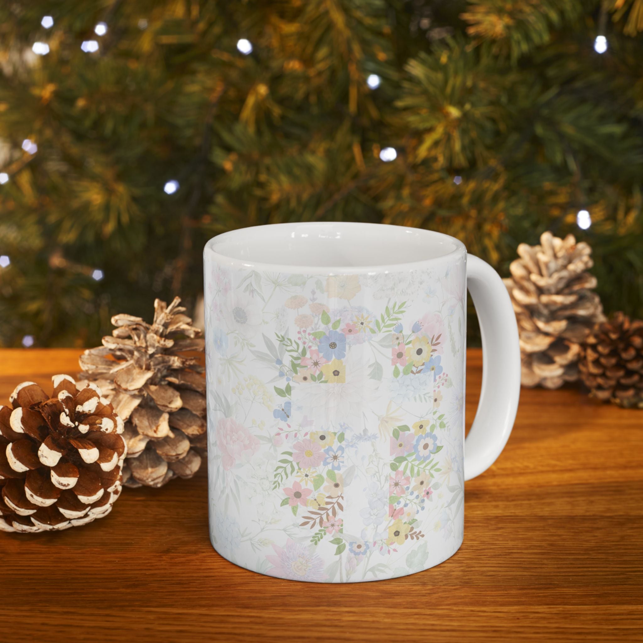 Grandma Mug – “Because of You” Floral Coffee Cup with Cross | Faith-Inspired Ceramic Gift, 11oz or 15oz cup