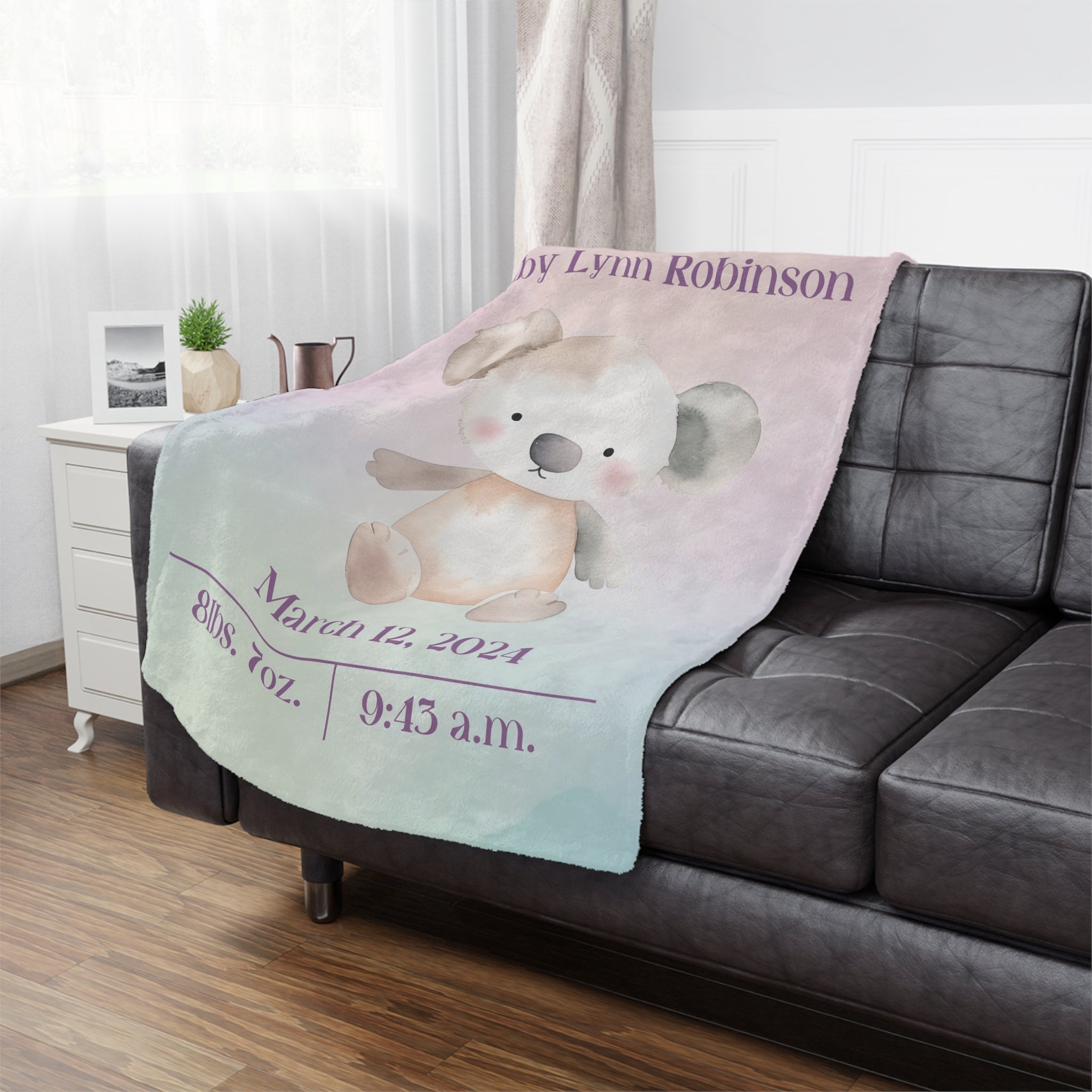 🧸 Personalized Baby Minky Blanket – Custom Koala Design for Newborns & Parents